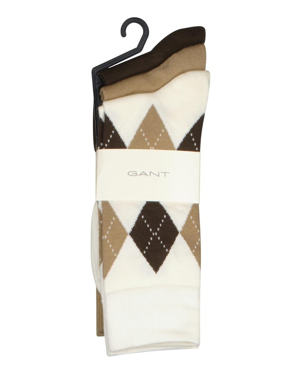 Pack de tres calcetines de hombre en algodón peinado con un diseño de rombos y liso - Gant - Beige Beige-3