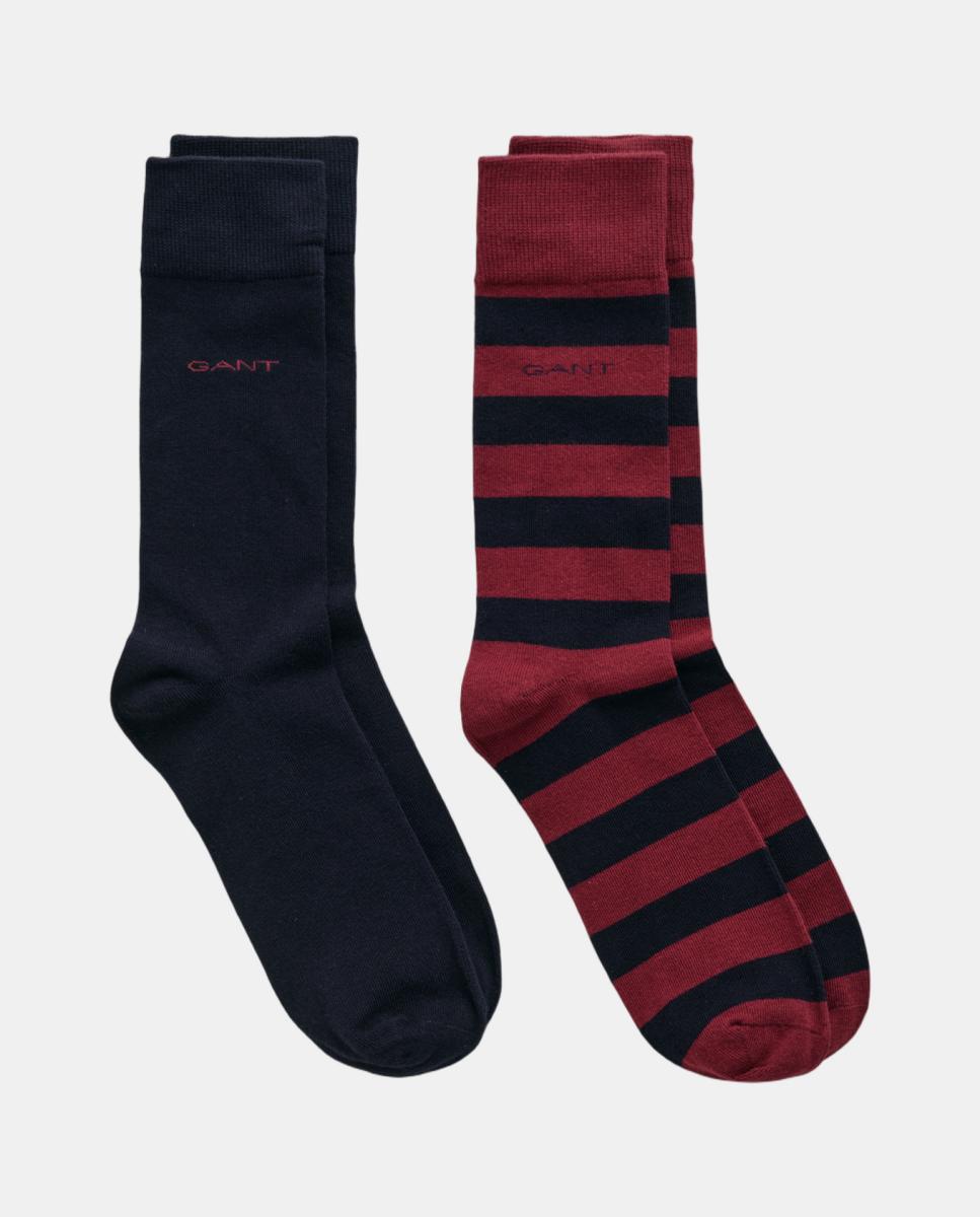Pack de dos calcetines de hombre en algodón peinado de rayas y liso - Gant - Rojo Rojo-2