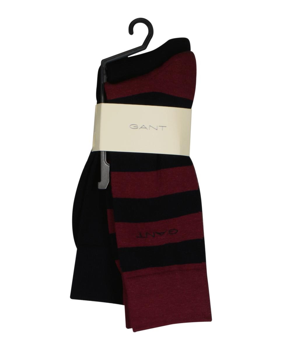Pack de dos calcetines de hombre en algodón peinado de rayas y liso - Gant - Rojo Rojo-3