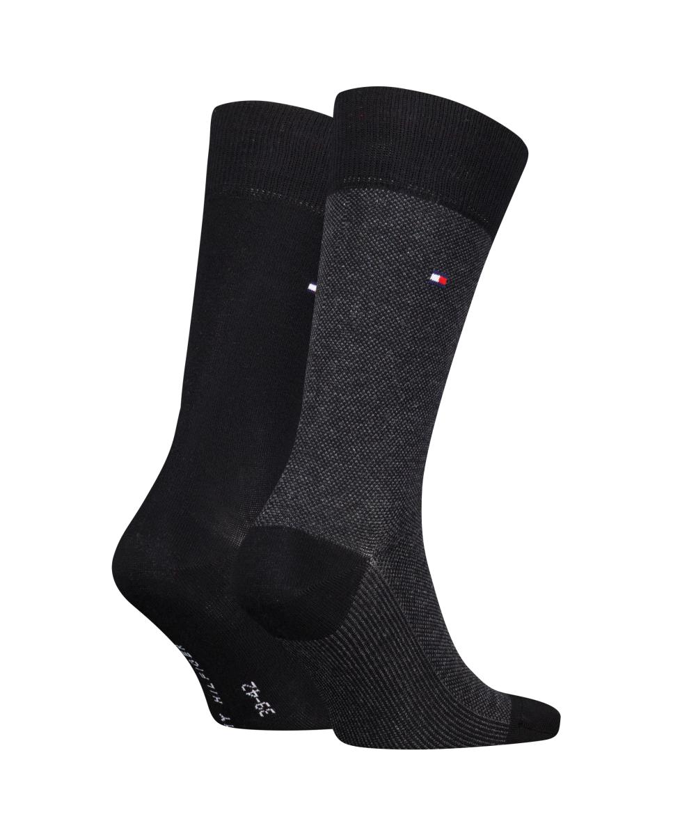 Pack de 2 pares de calcetines de ojo de perdiz con rayas de hombre - Tommy Hilfiger - Negro Negro-1