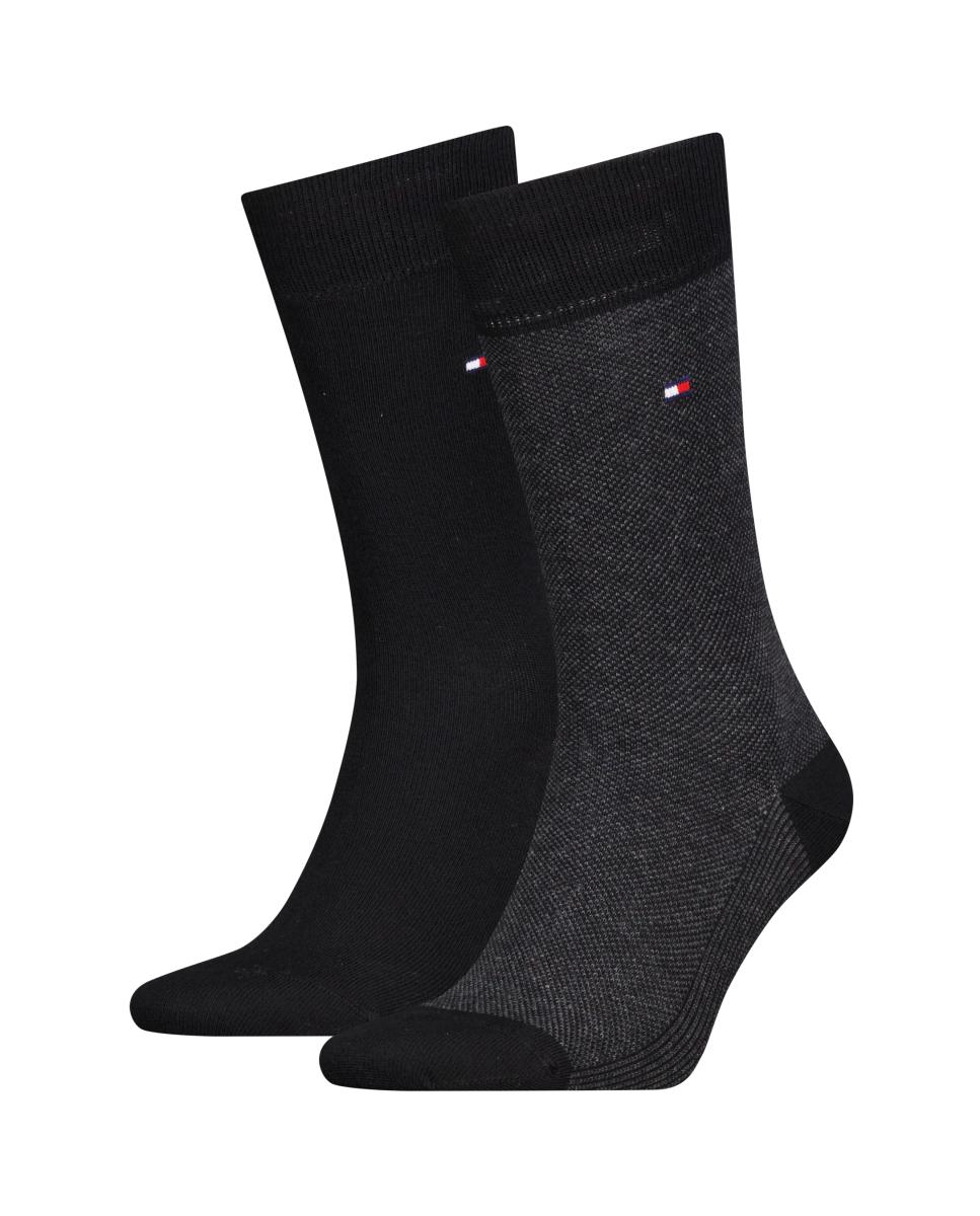 Pack de 2 pares de calcetines de ojo de perdiz con rayas de hombre - Tommy Hilfiger - Negro Negro-2