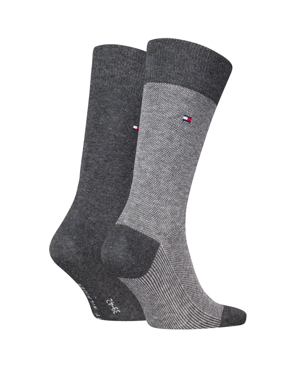 Pack de 2 pares de calcetines de ojo de perdiz con rayas de hombre - Tommy Hilfiger - Gris oscuro Gris oscuro-1