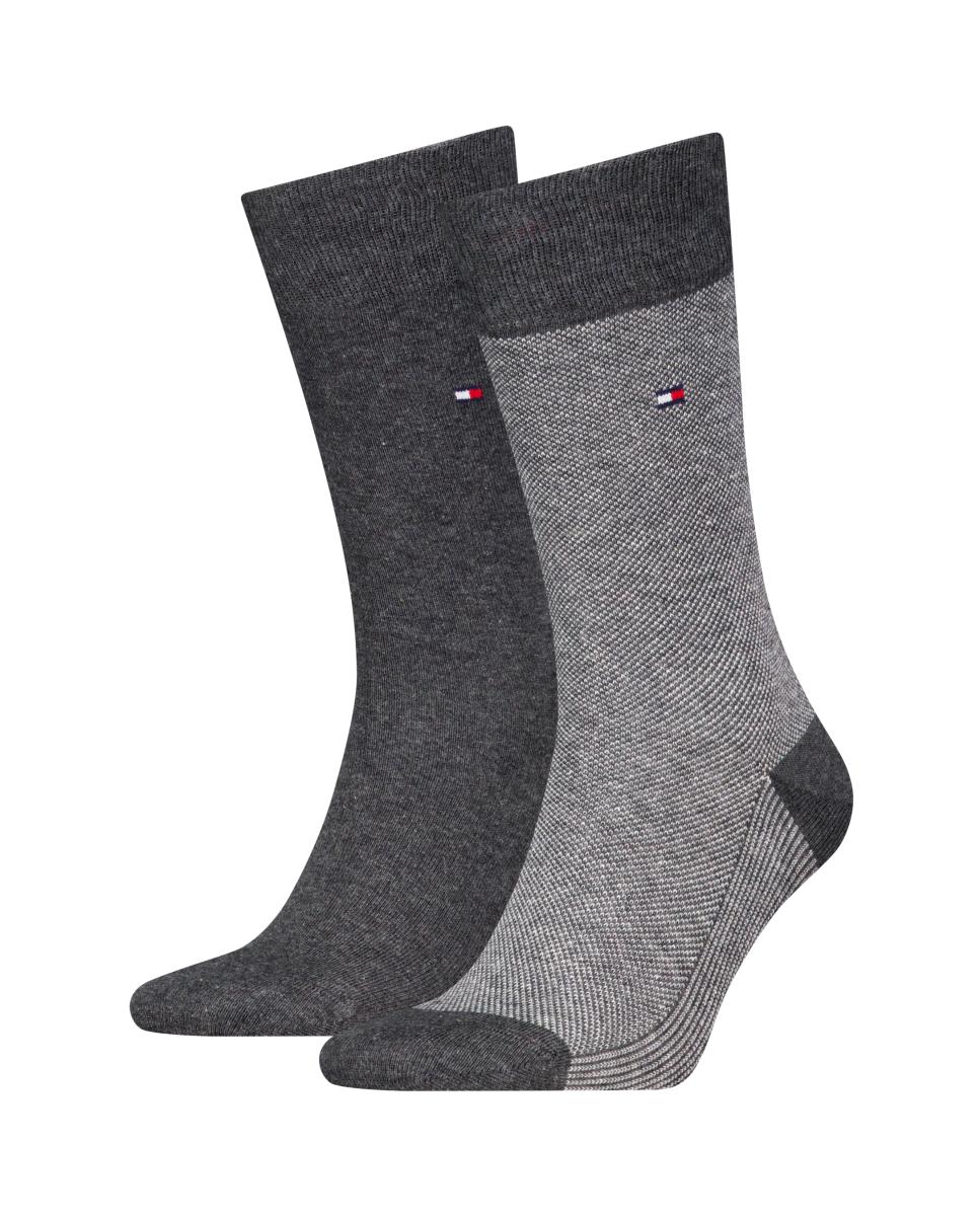Pack de 2 pares de calcetines de ojo de perdiz con rayas de hombre - Tommy Hilfiger - Gris oscuro Gris oscuro-2