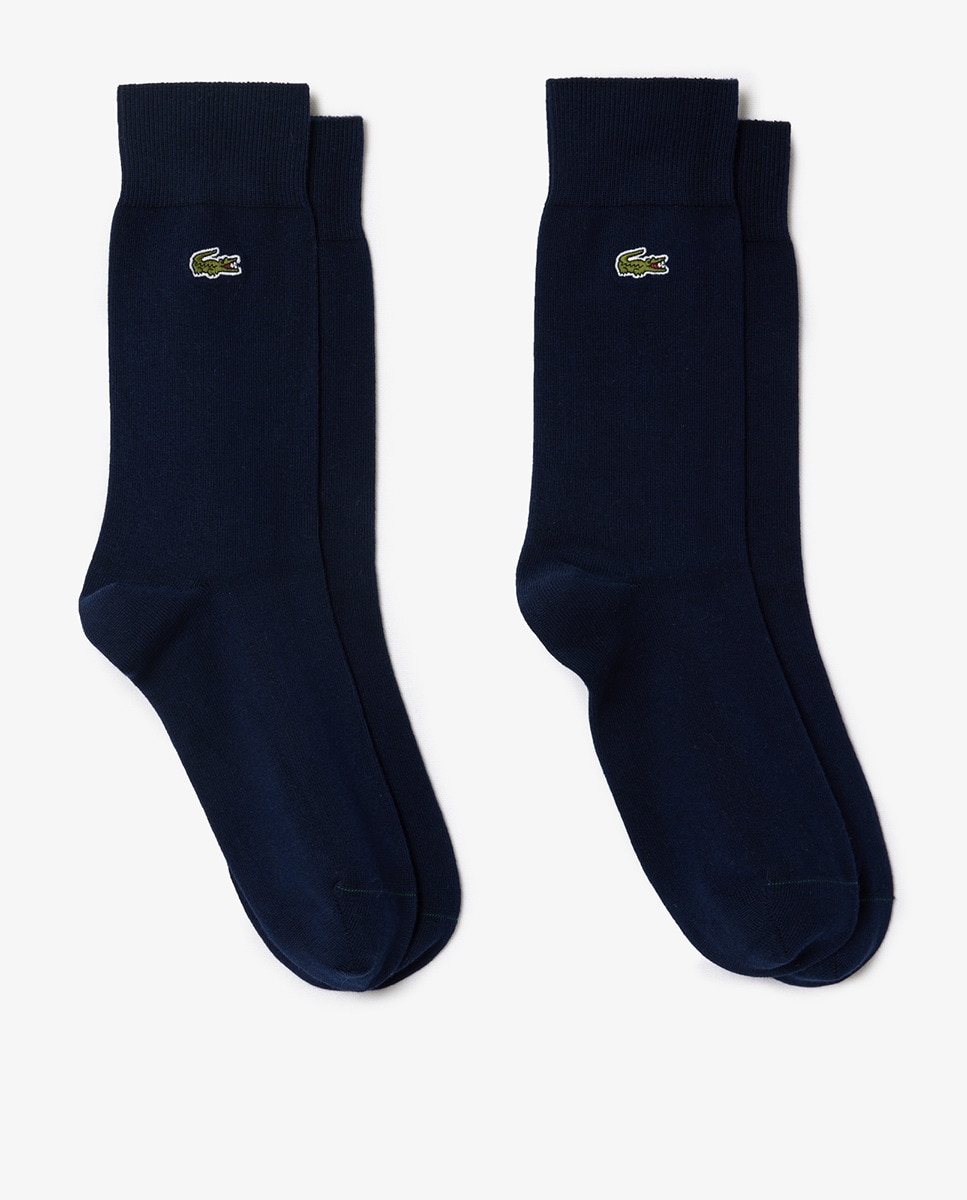 Pack de 2 Pares de Meias Compridas Monocromáticas Azul-marinho-4