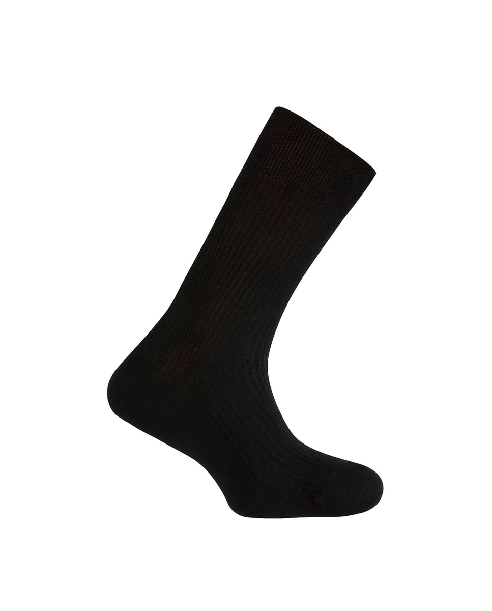 Calcetines de hombre Punto Blanco 100% Hilo de Escocia de canalé - Todo Tiempo. Hecho en España. - Negro Negro-1