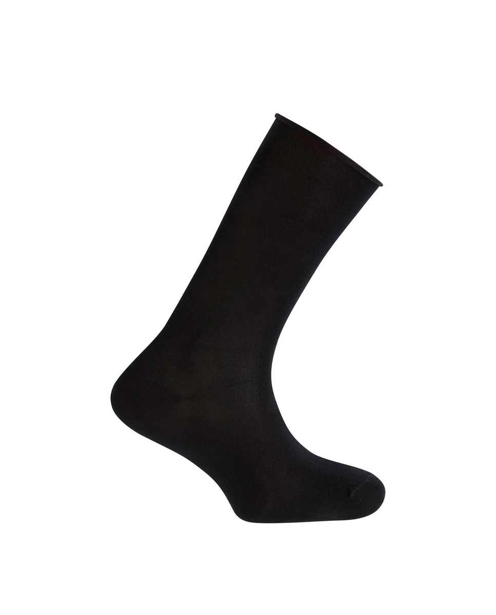 Imagen 1 de Calcetines de hombre Punto Blanco de algodón mercerizado lisos con puño roulé. Hecho en España. - Negro Negro