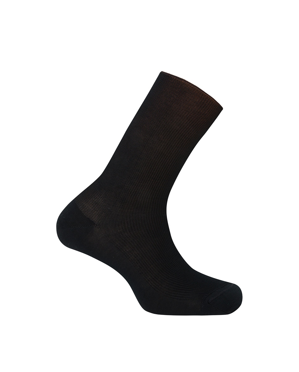 Calcetines cortos de hombre de algodón mercerizado de canalé - Punto Blanco - Antialérgico. Hecho en España. - Negro Negro-1