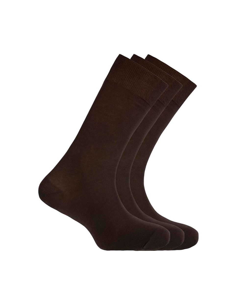 Pack de 3 Pares de Meias Curtas Lisas em Algodão Mercerizado. Produto Fabricado em Espanha Castanho-1