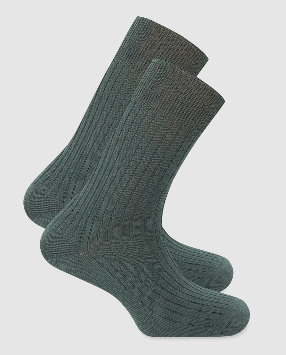 Imagen 1 de Calcetines de hombre Punto Blanco 100% lana de canalé. Hecho en España. - Verde Verde