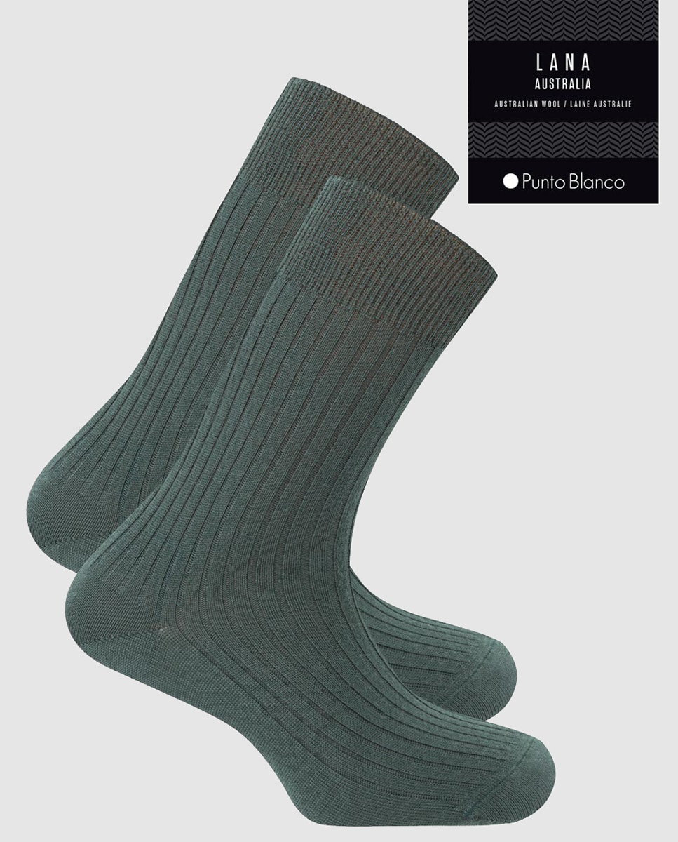 Imagen 2 de Calcetines de hombre Punto Blanco 100% lana de canalé. Hecho en España. - Verde Verde