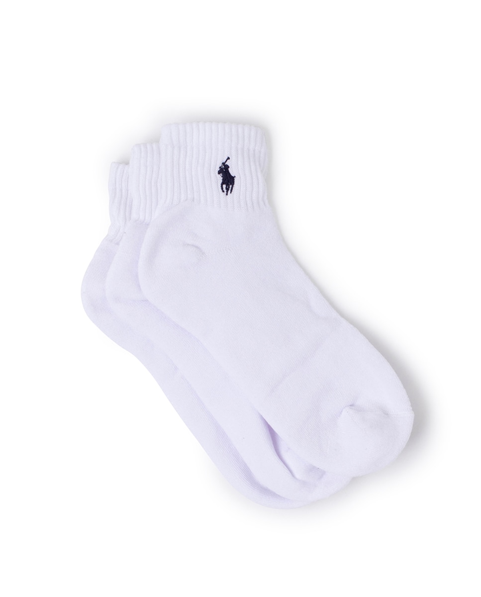 Pack de tres calcetines de hombre tobilleros con el caballo bordado - Blanco Blanco-1