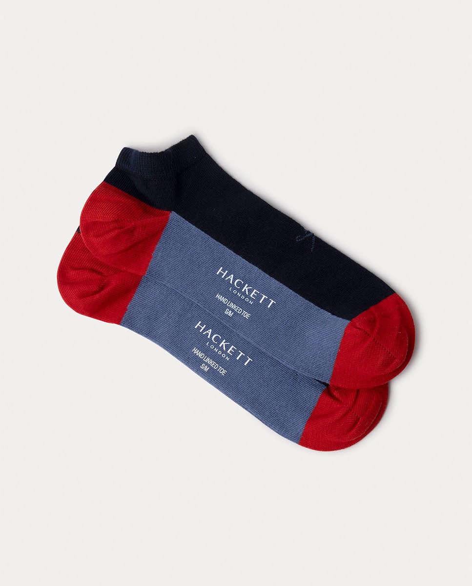 Pack de Dois Pares de Meias pelo Tornozelo com Color Block Azul-1