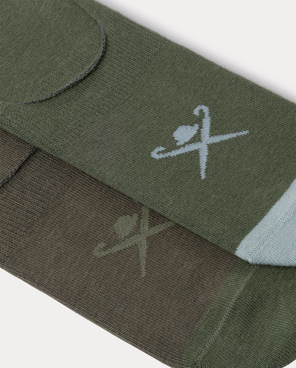 Pack de Dois Pares de Meias Invisíveis com Logótipo e Biqueira em Contraste Verde-3