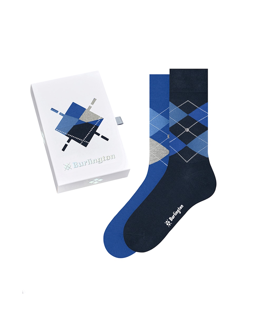 Caja de regalo 2 pares de calcetines de hombre con rombos - Burlington - Azul Azul-4