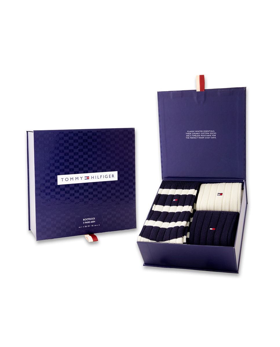 Meias Clássicas (Caixa de Presente com Pack de 3 Pares) Azul-marinho-3