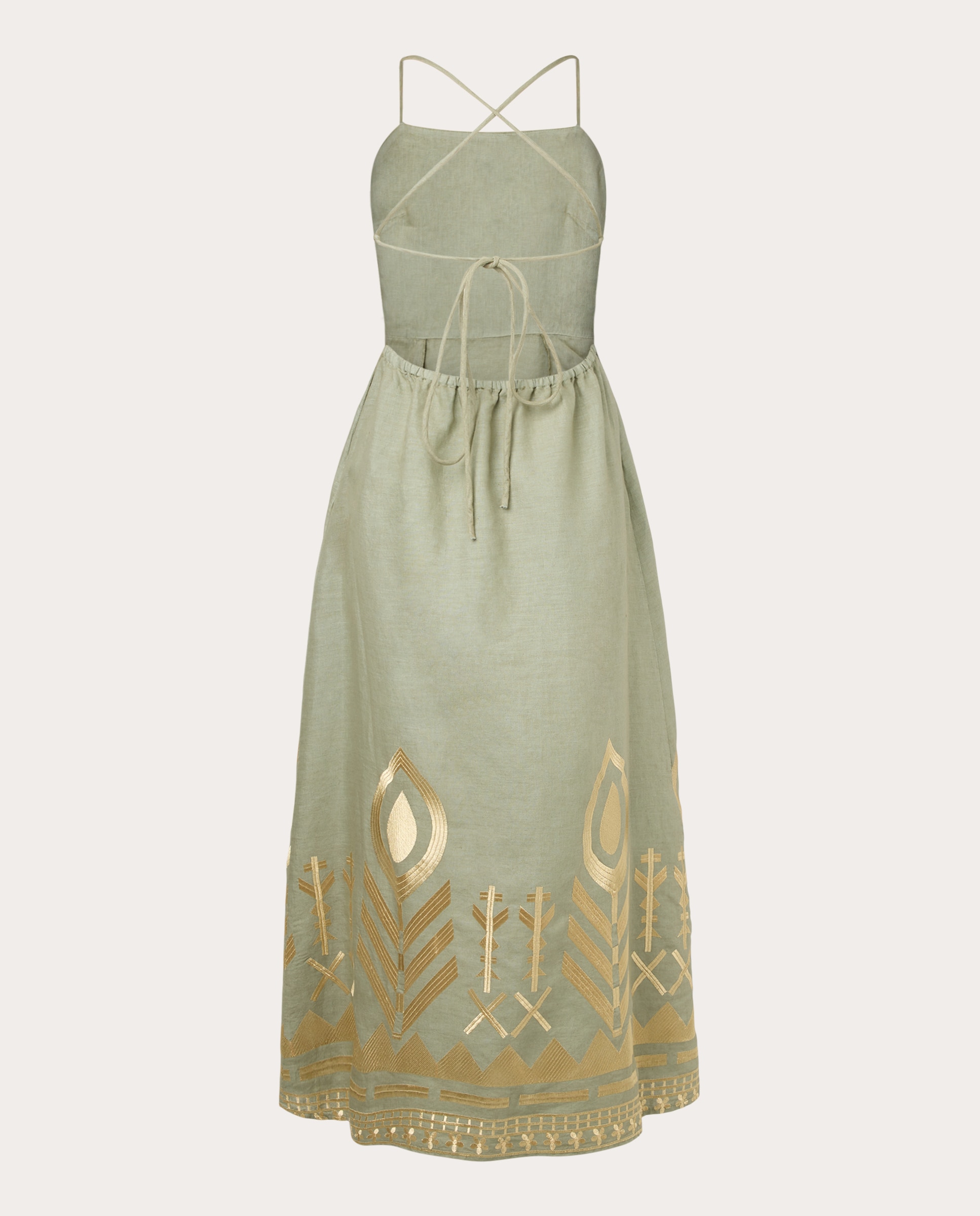 Vestido Comprido de Linho Verde-acinzentado-2