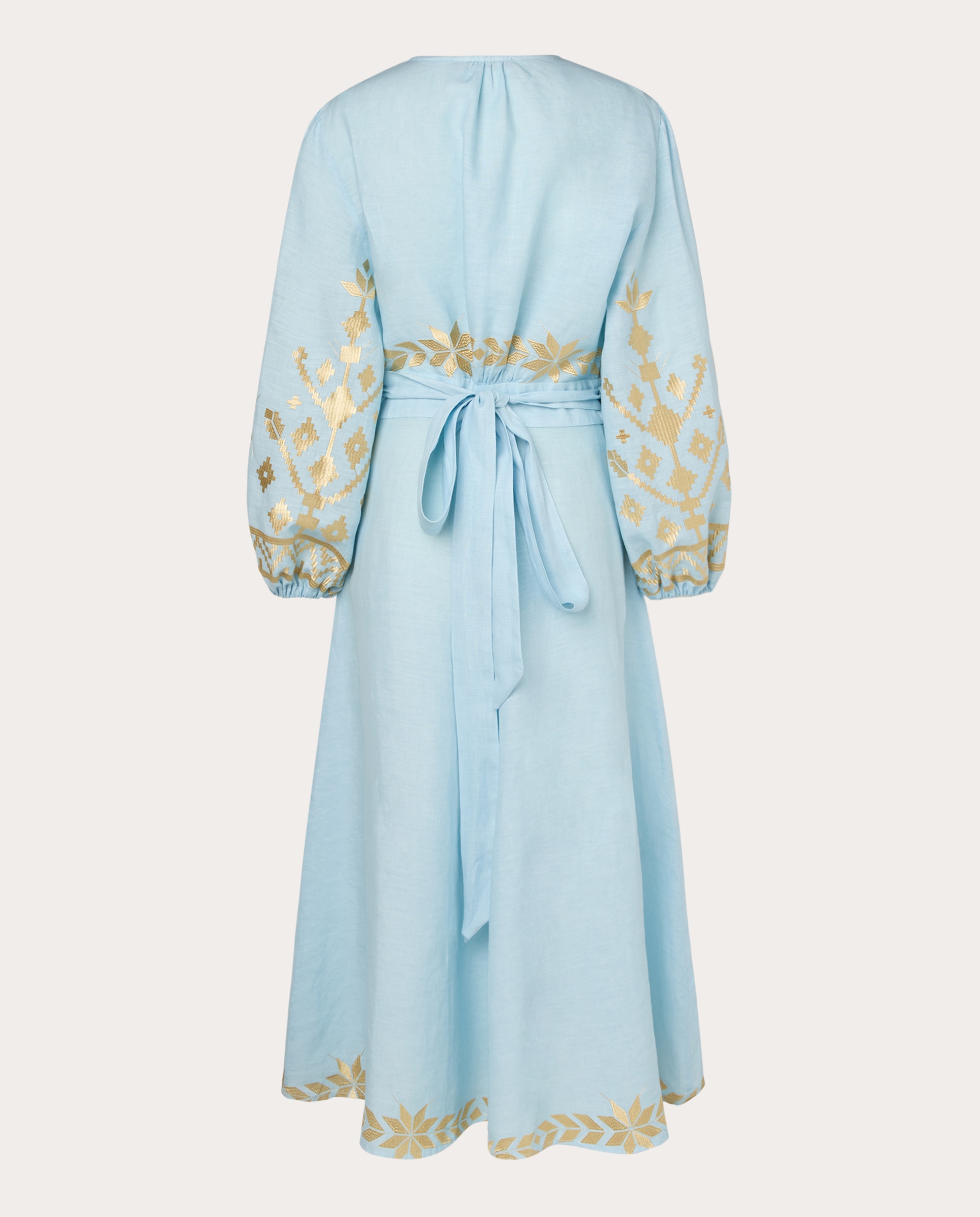 Vestido Comprido de Linho Azul-claro-2