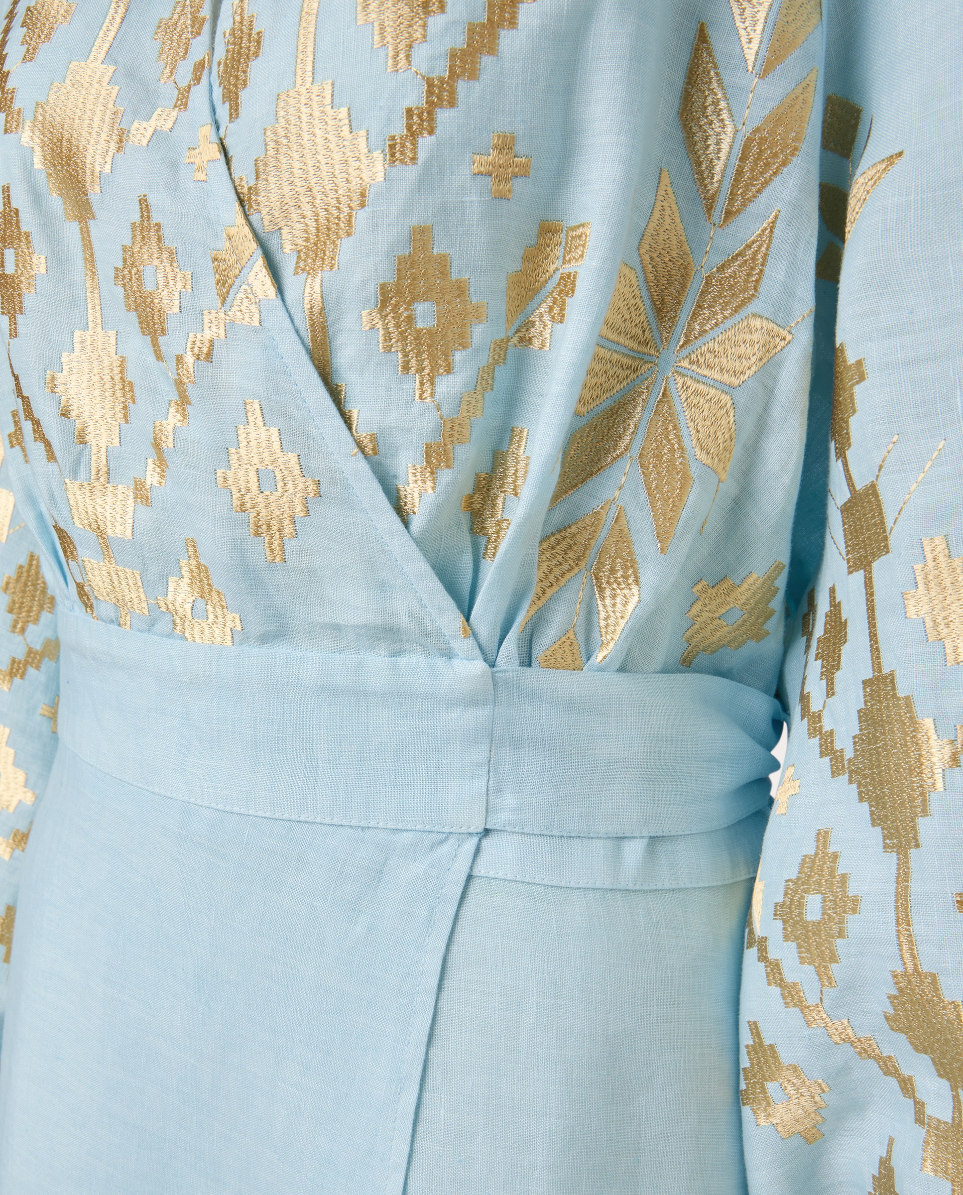 Vestido Comprido de Linho Azul-claro-3