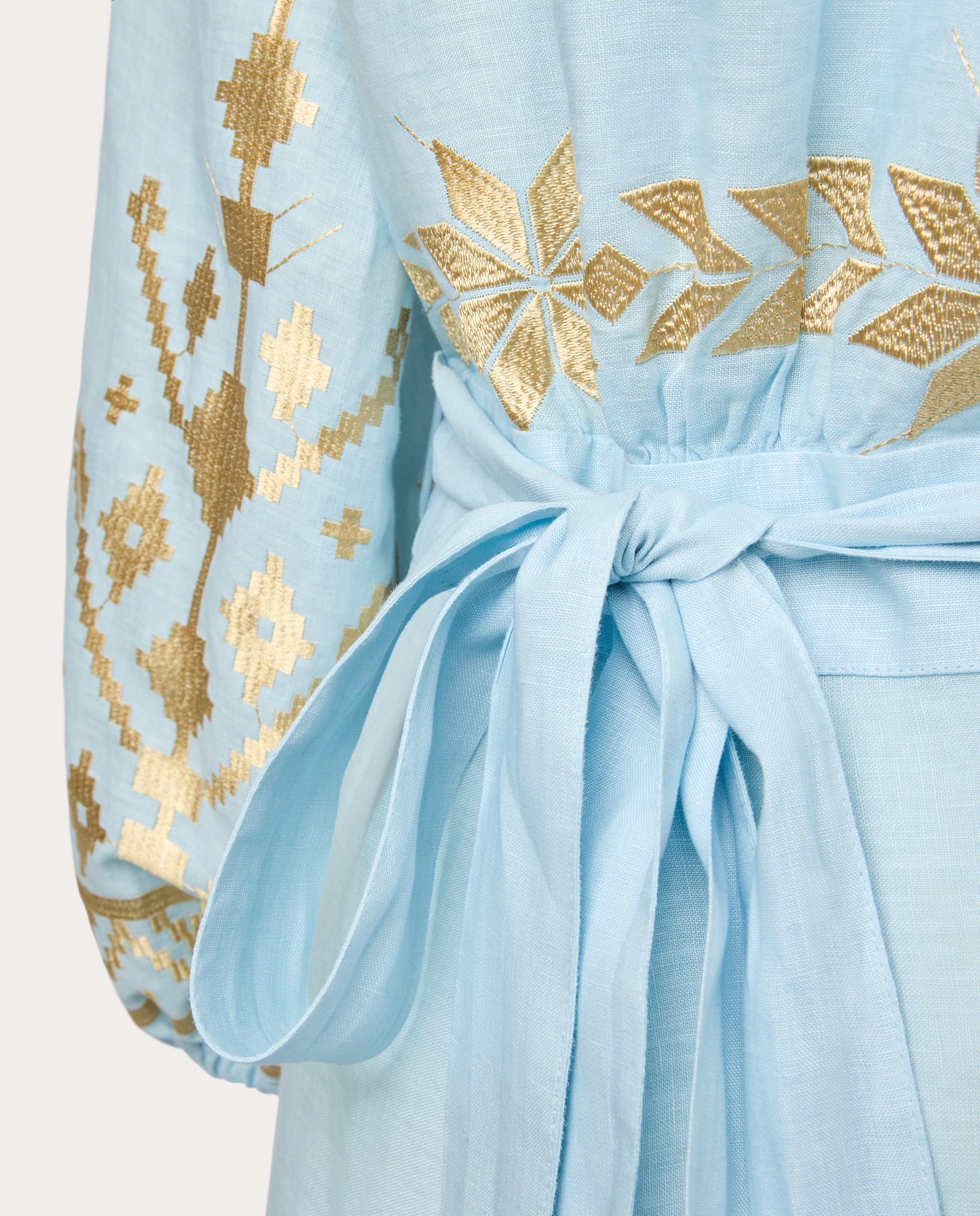 Vestido Comprido de Linho Azul-claro-4