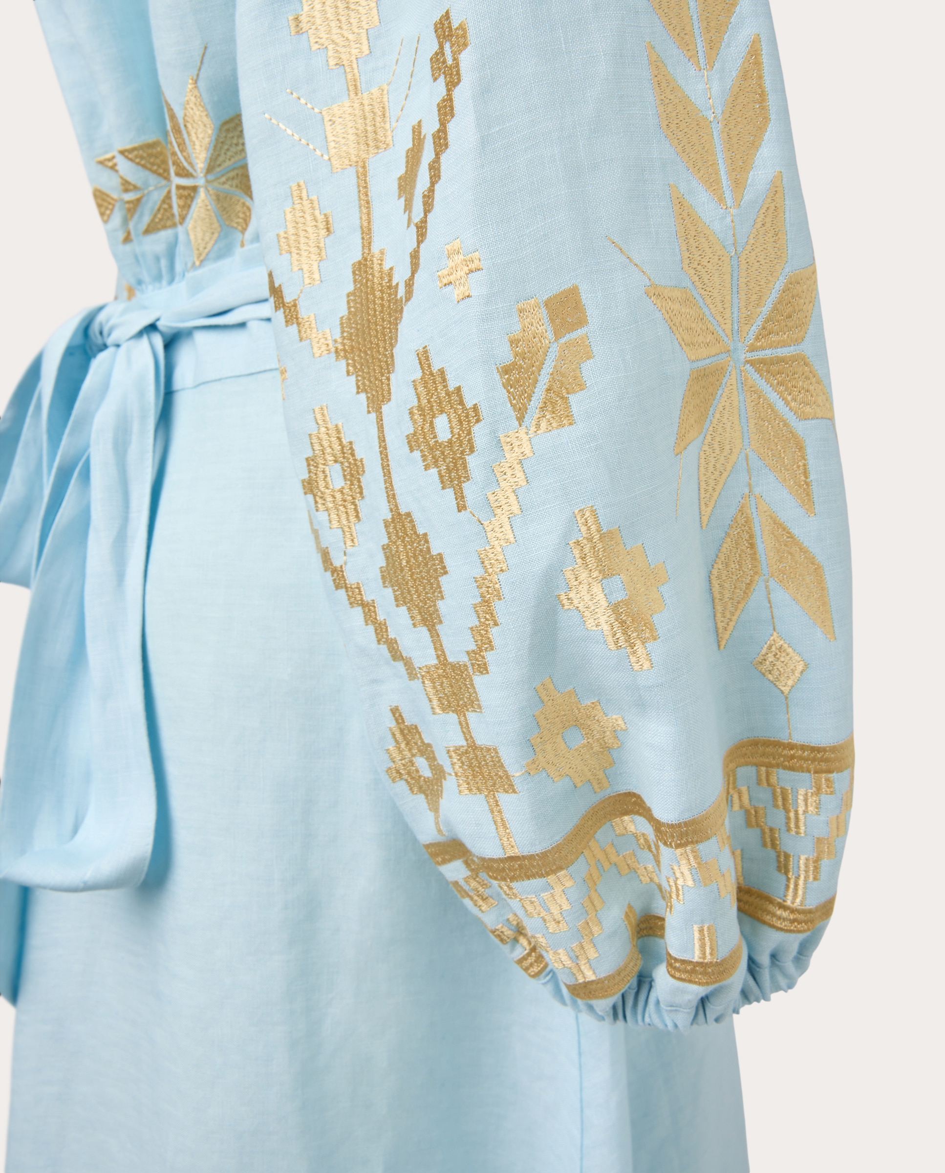 Vestido Comprido de Linho Azul-claro-5