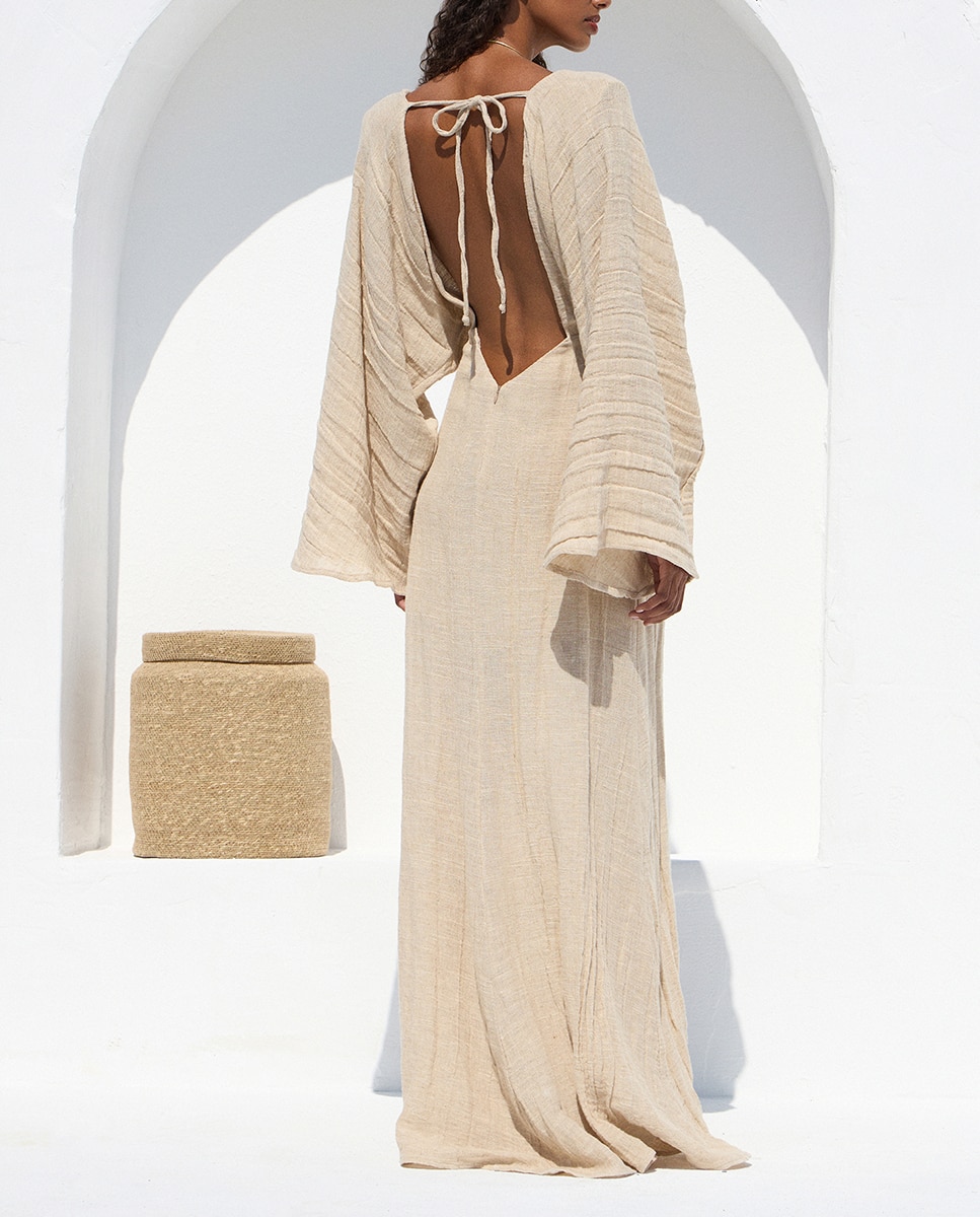 Vestido Comprido Selene Bege-5