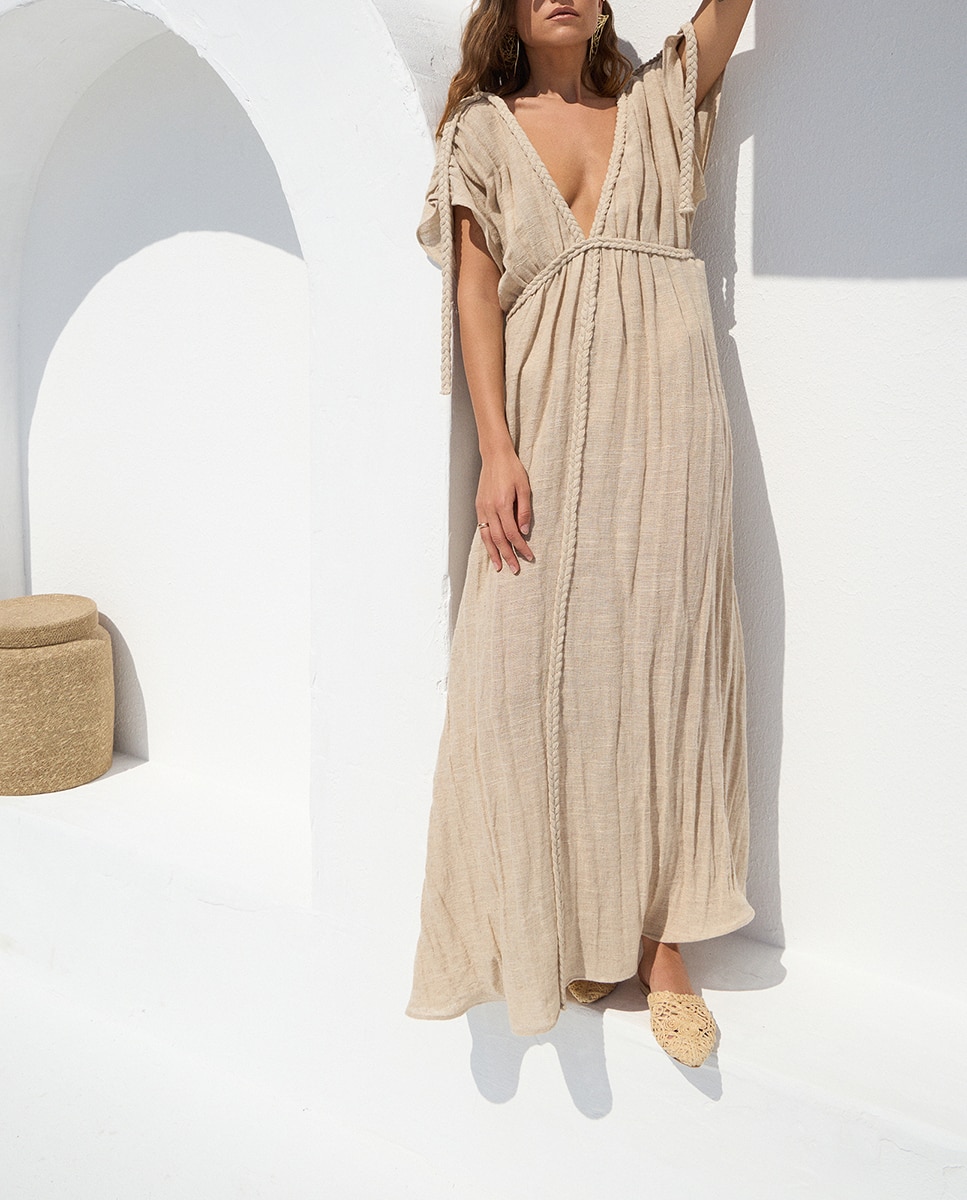 Vestido Comprido Melia Bege-7