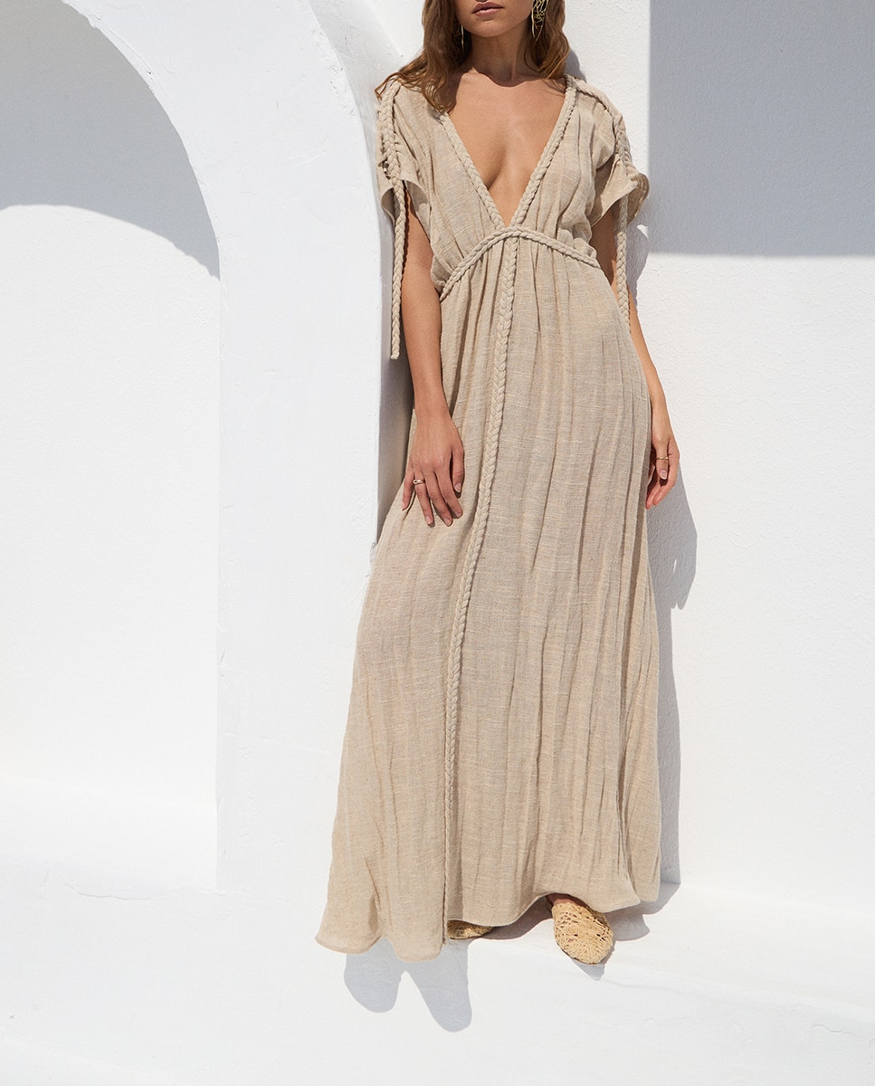 Vestido Comprido Melia Bege-8