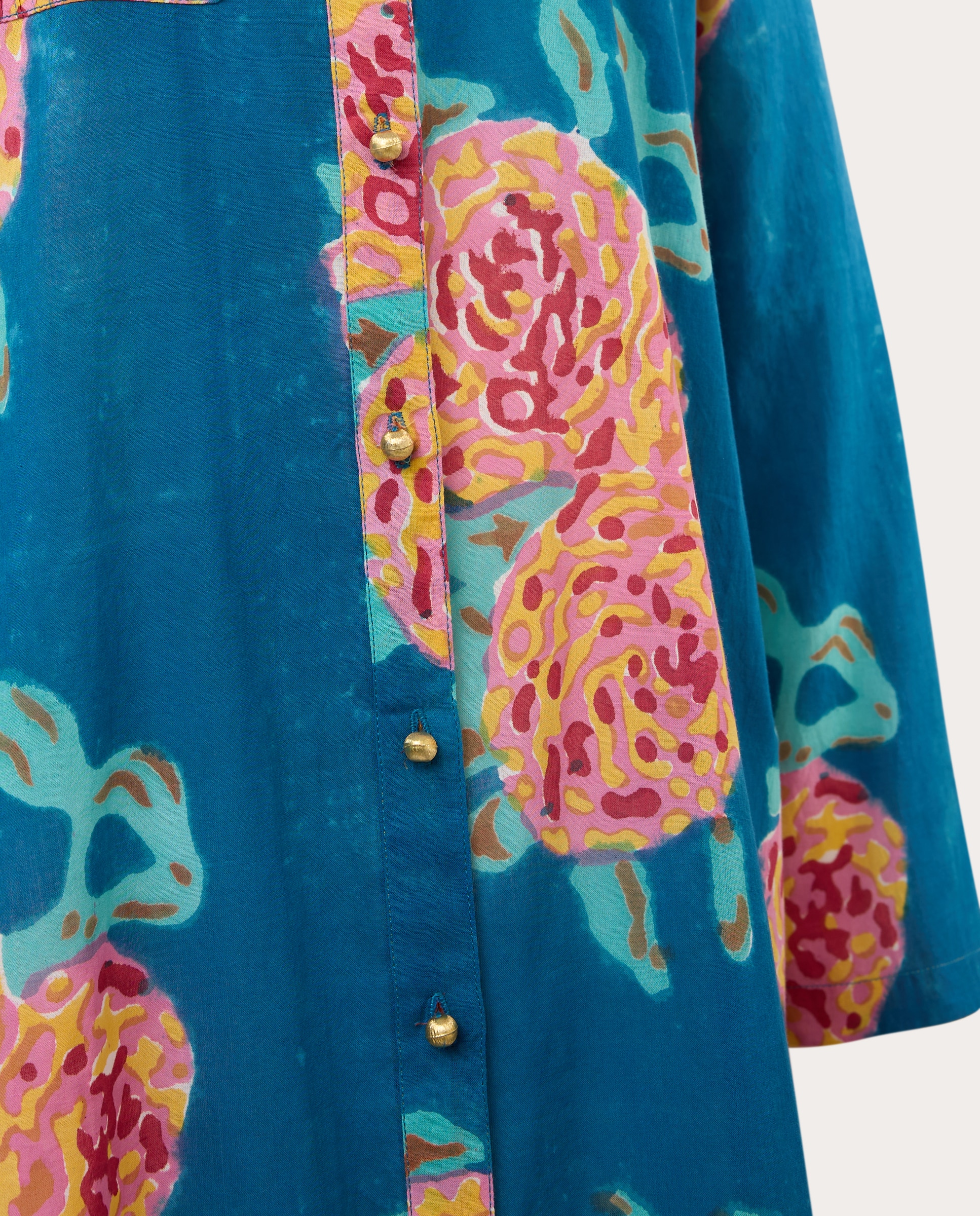 Kaftan Comprido de Algodão Azul-3