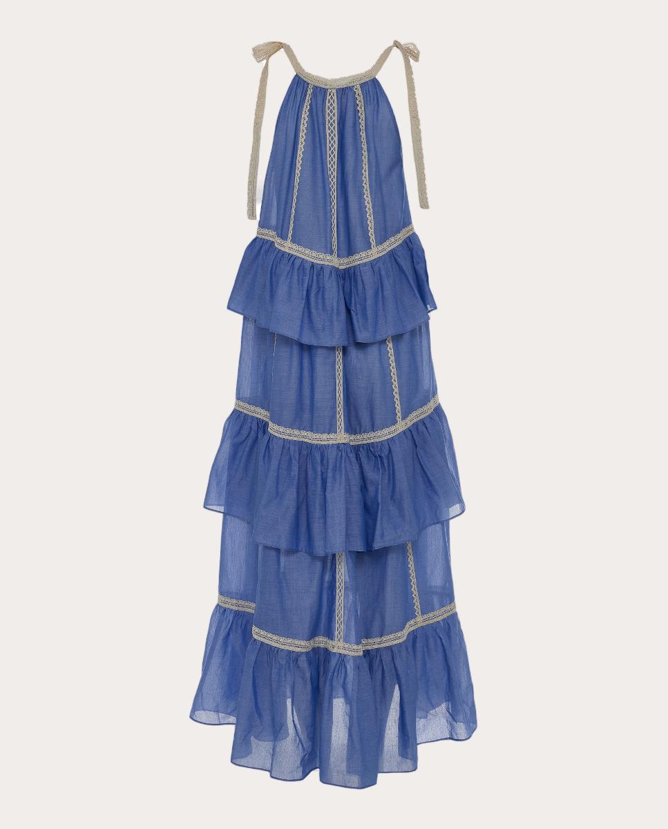 Vestido Comprido Mirage de Algodão Azul-2