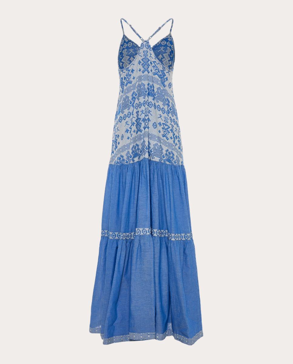 Vestido Comprido Sunlace de Algodão Azul-2