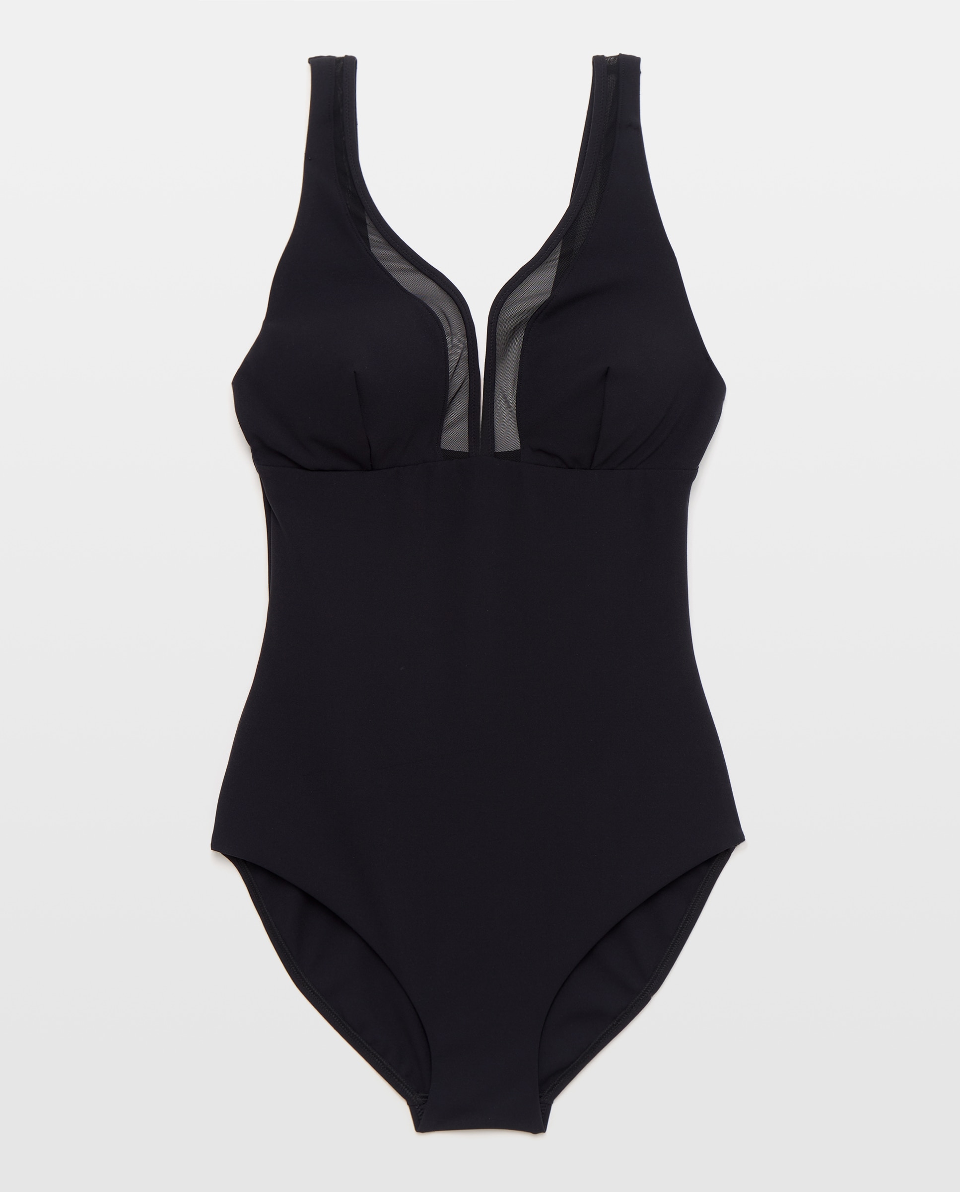 Fato de Banho Redutor com Decote em Bico e Detalhes de Mesh Preto-4