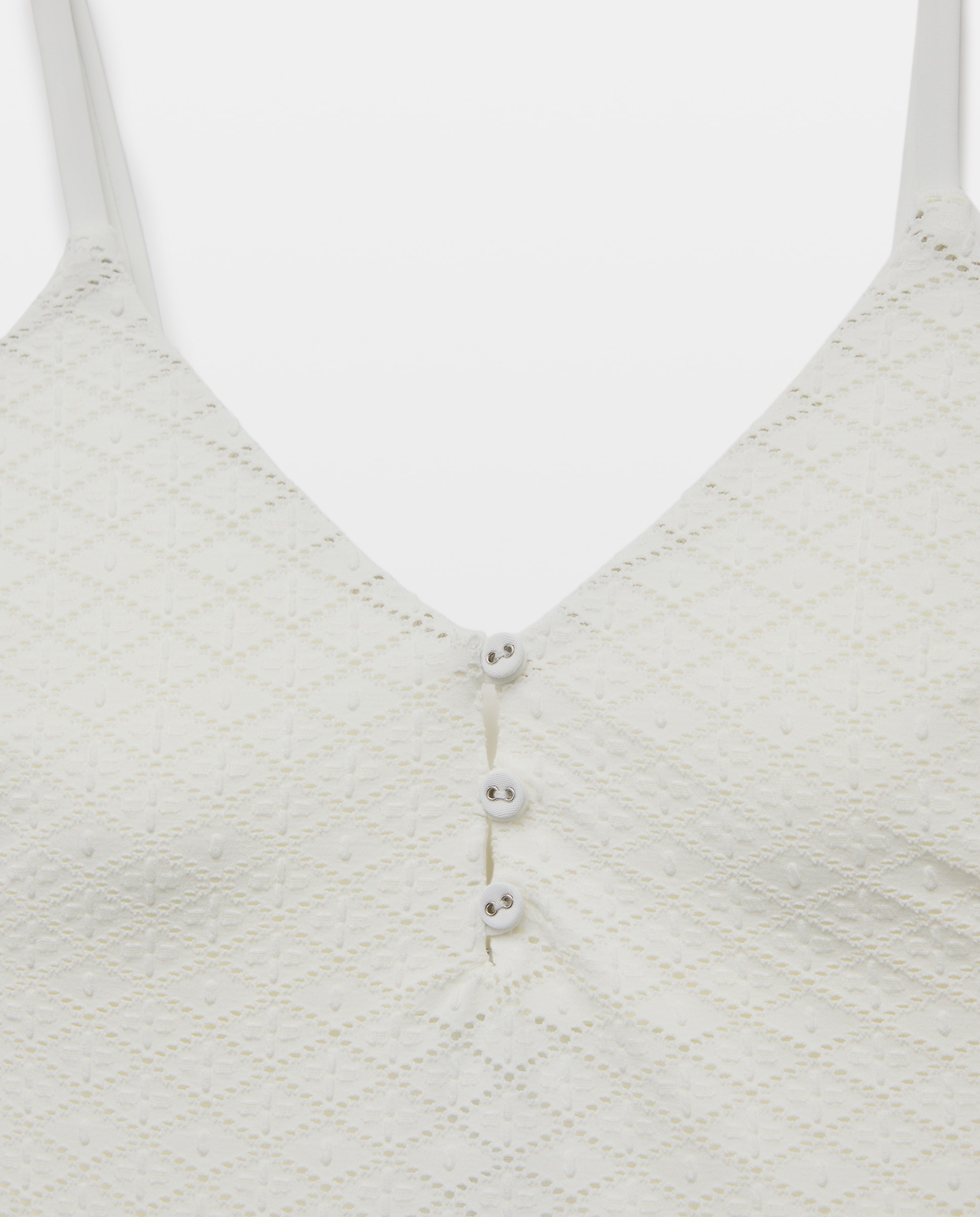 Fato de Banho com Decote em Bico Bordado e Detalhe de Botões Branco-marfim-5