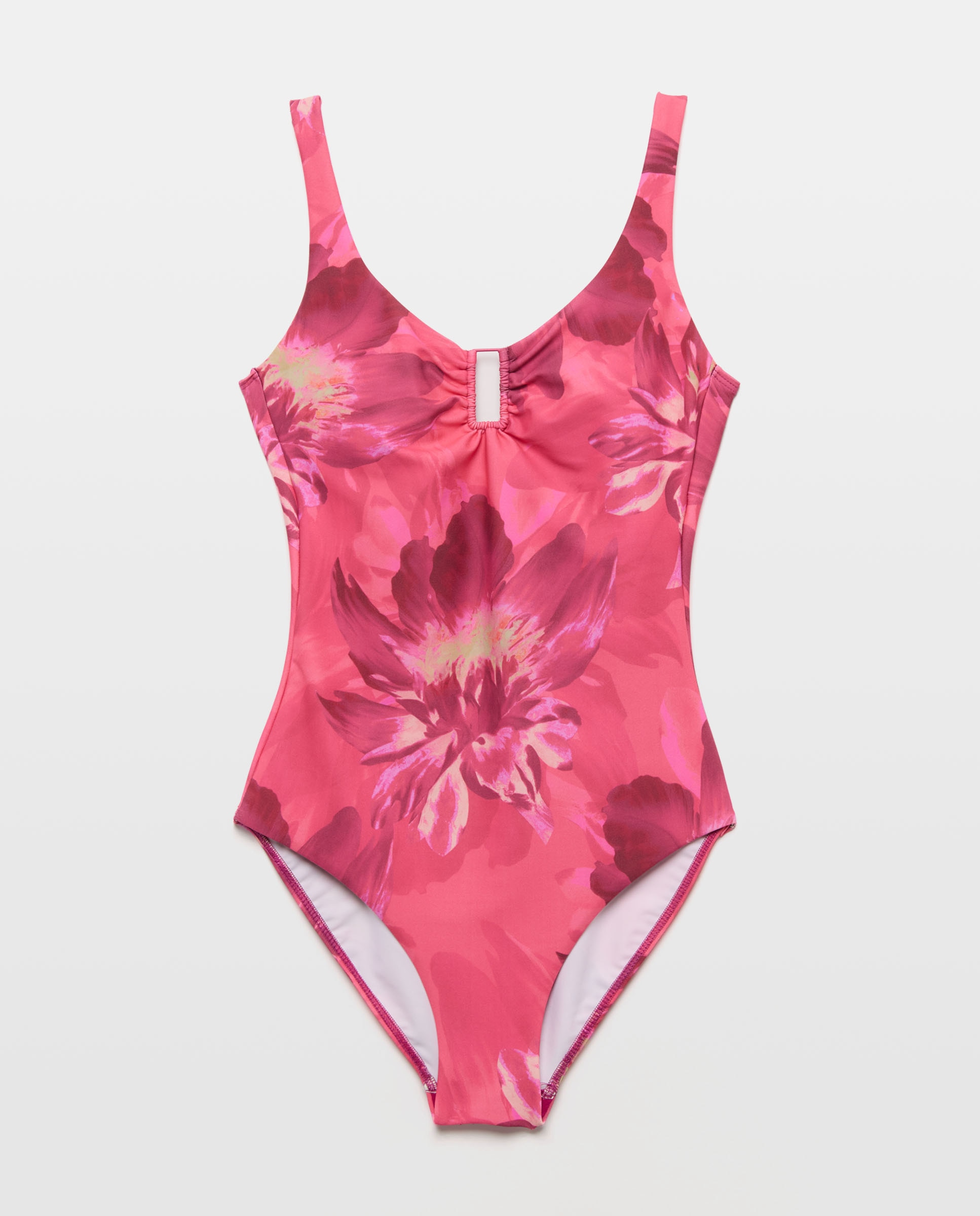 Fato de Banho com Decote em Bico e Estampado Rosa-4