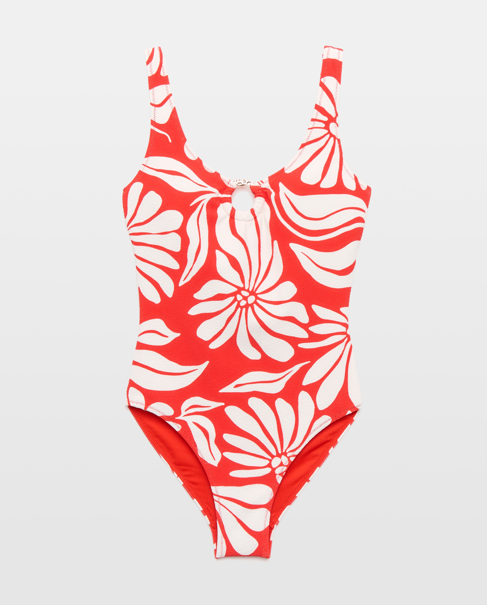 Fato de Banho com Detalhes de Argola Vermelho-4