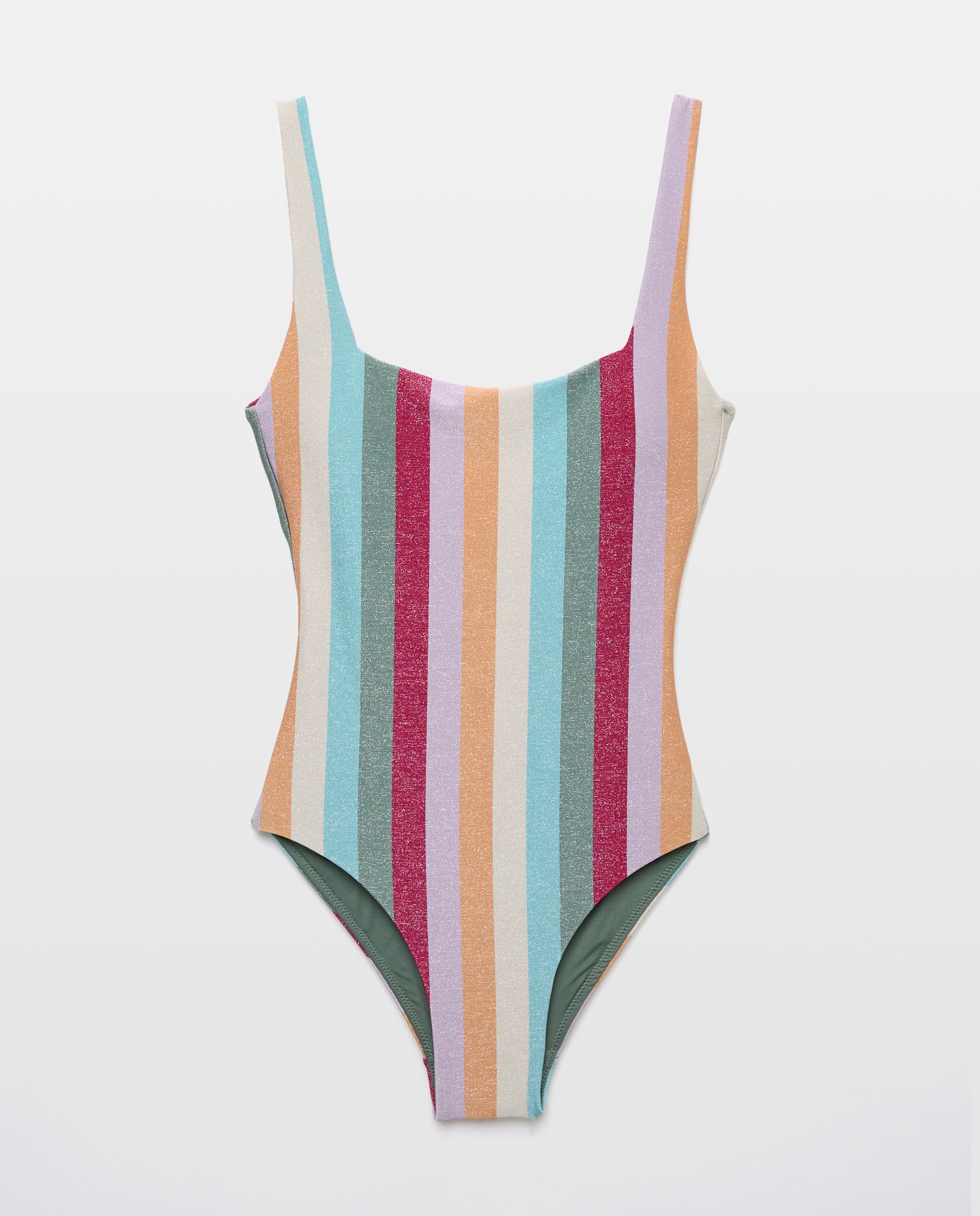 Fato de Banho em Fio Metalizado e Estampado às Riscas Multicolor Multicolor-4