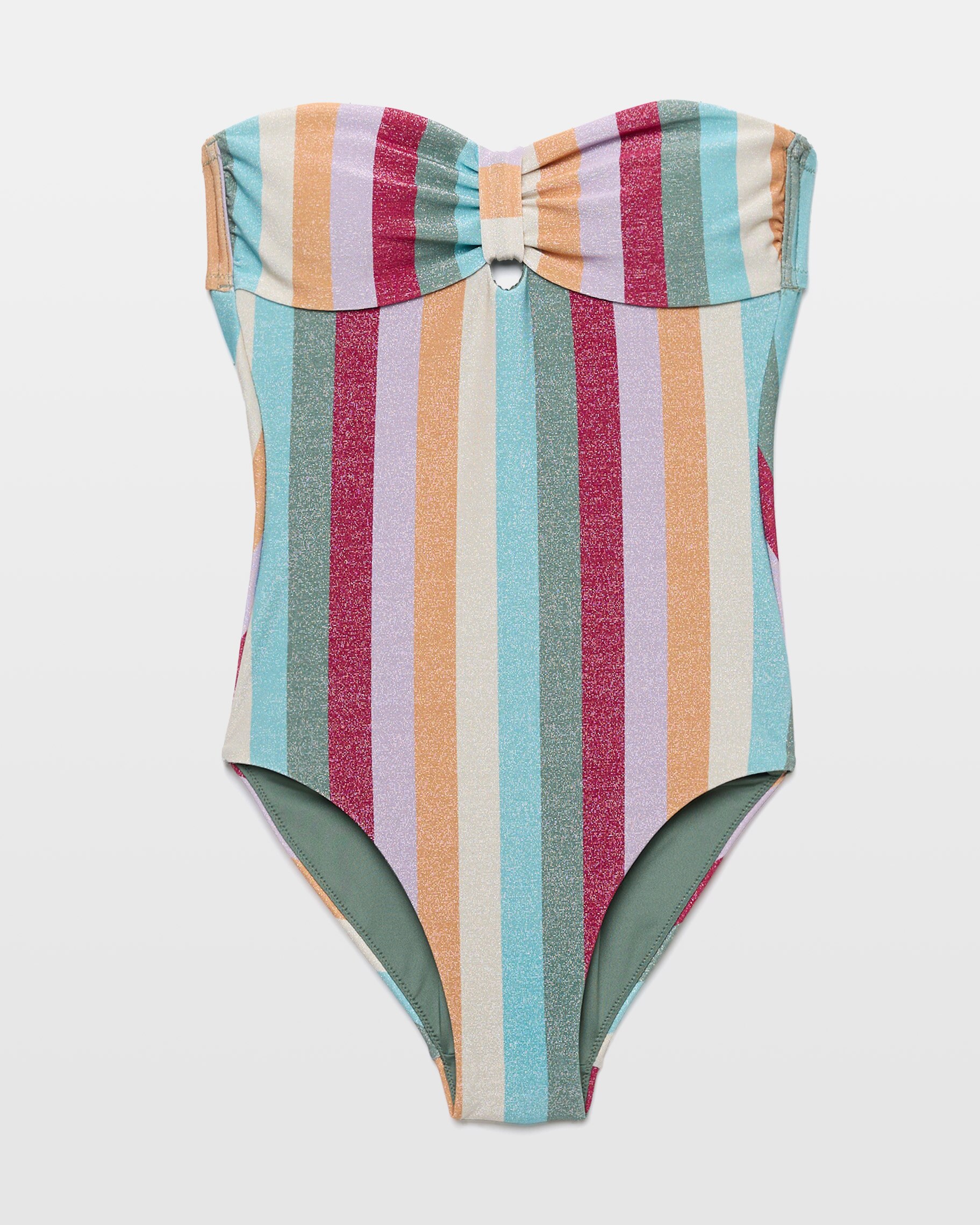 Fato de banho Bandeau com Fio Metalizado e Estampado às Riscas Multicolor Multicolor-5