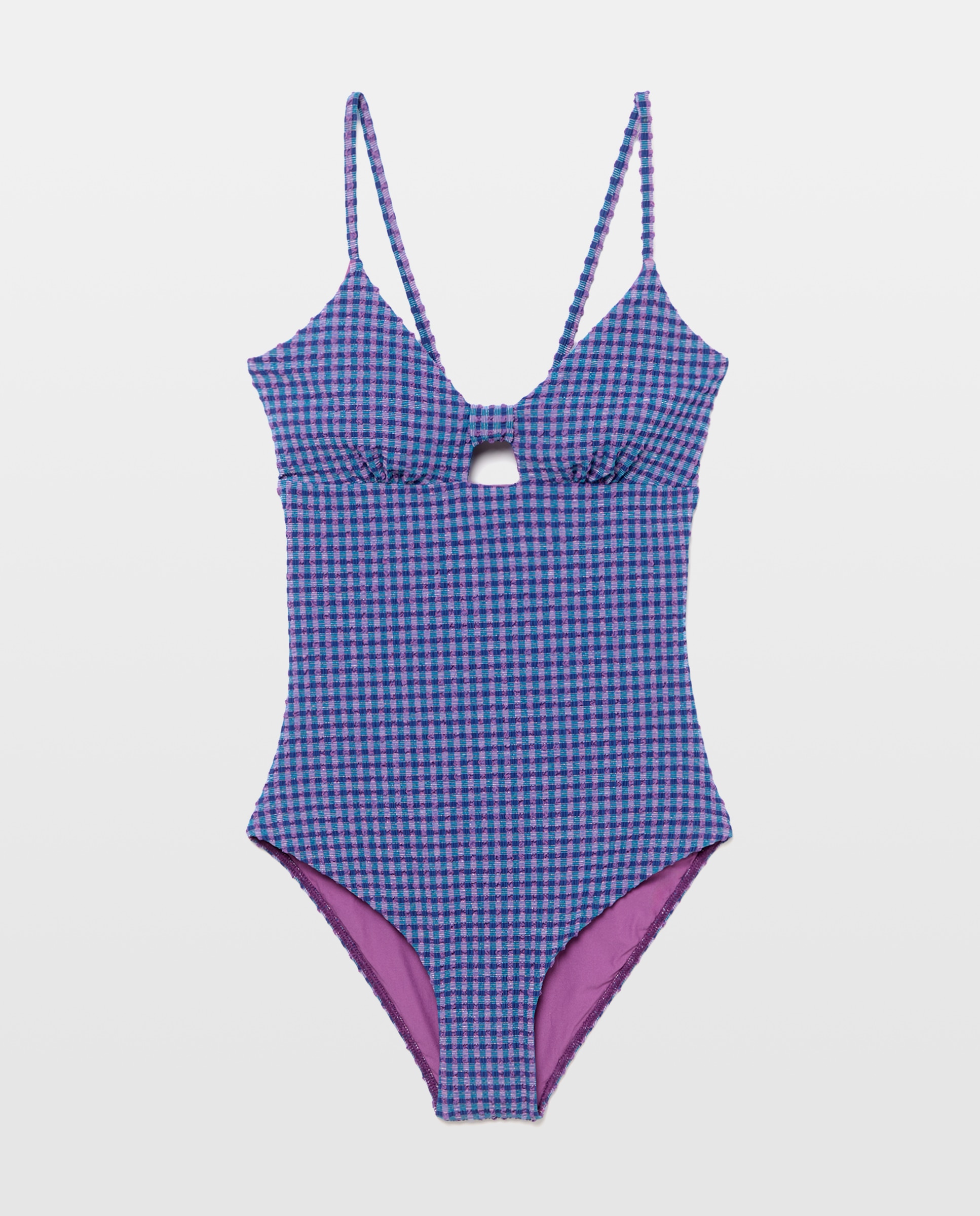 Fato de Banho Biquíni Halter com Vichy de Fio Metalizado Roxo-4
