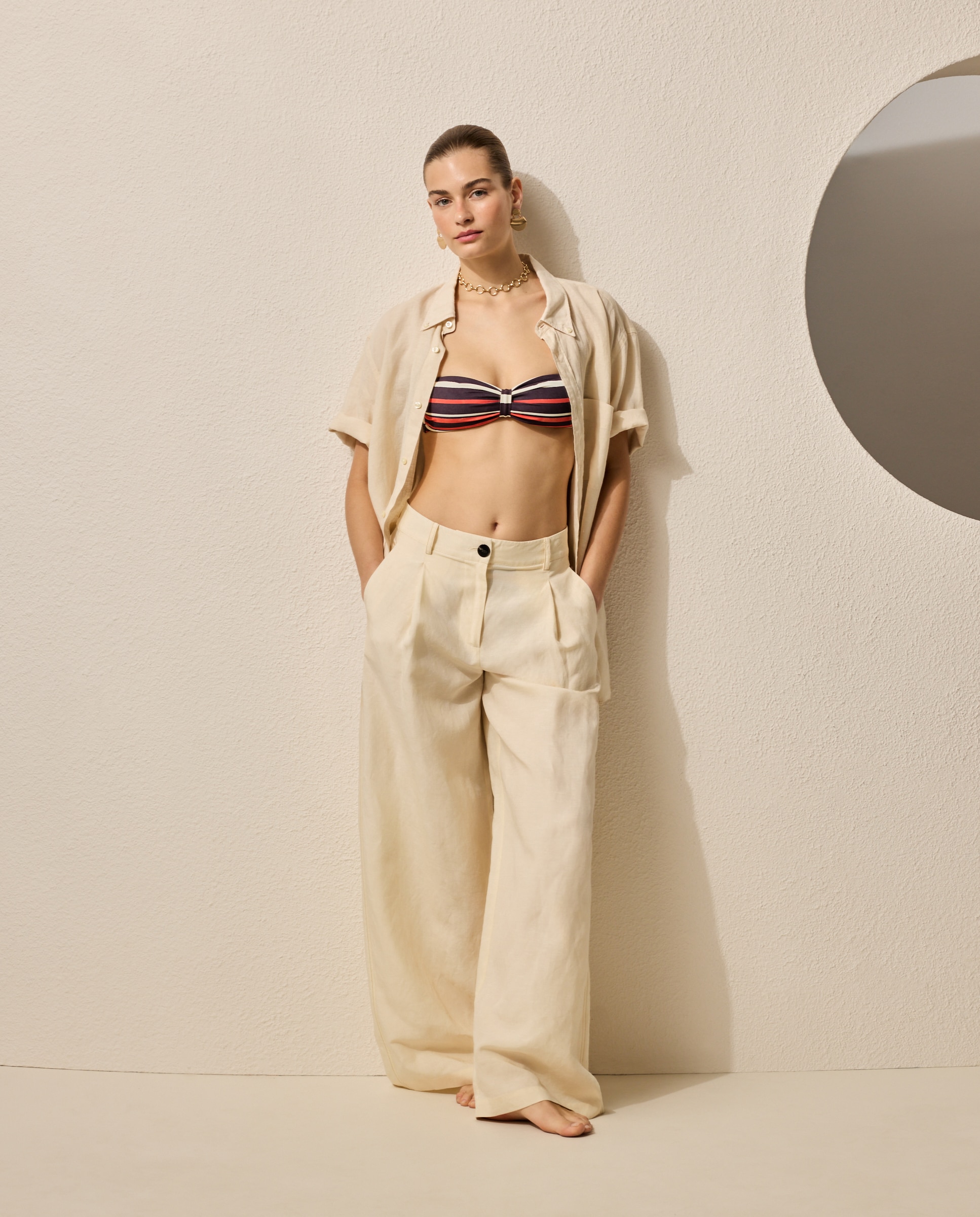 Imagem 0 de Soutien de Biquíni Bandeau com Estampado às Riscas e Detalhe