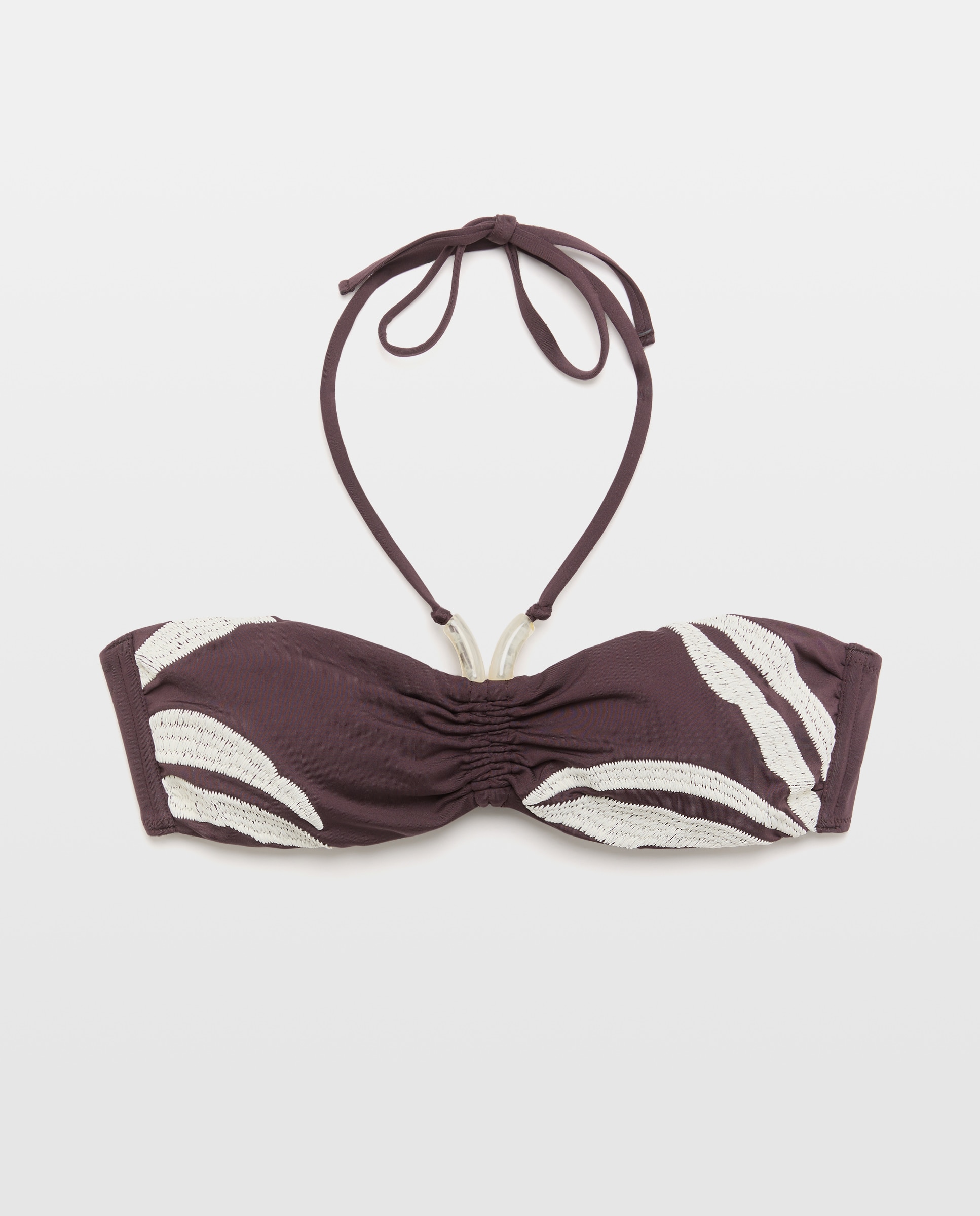 Top de Biquíni Bandeau com Estampado de Palmeiras Castanho-4