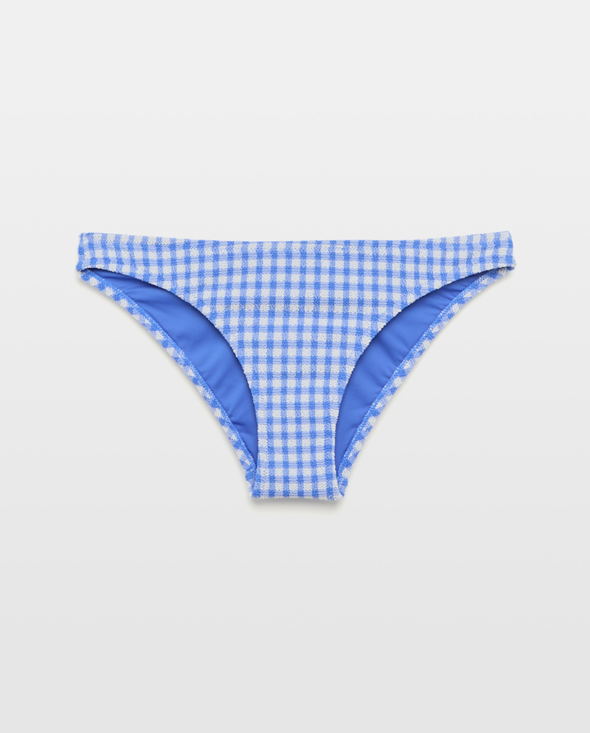Cueca de biquíni com vichy Azul-4
