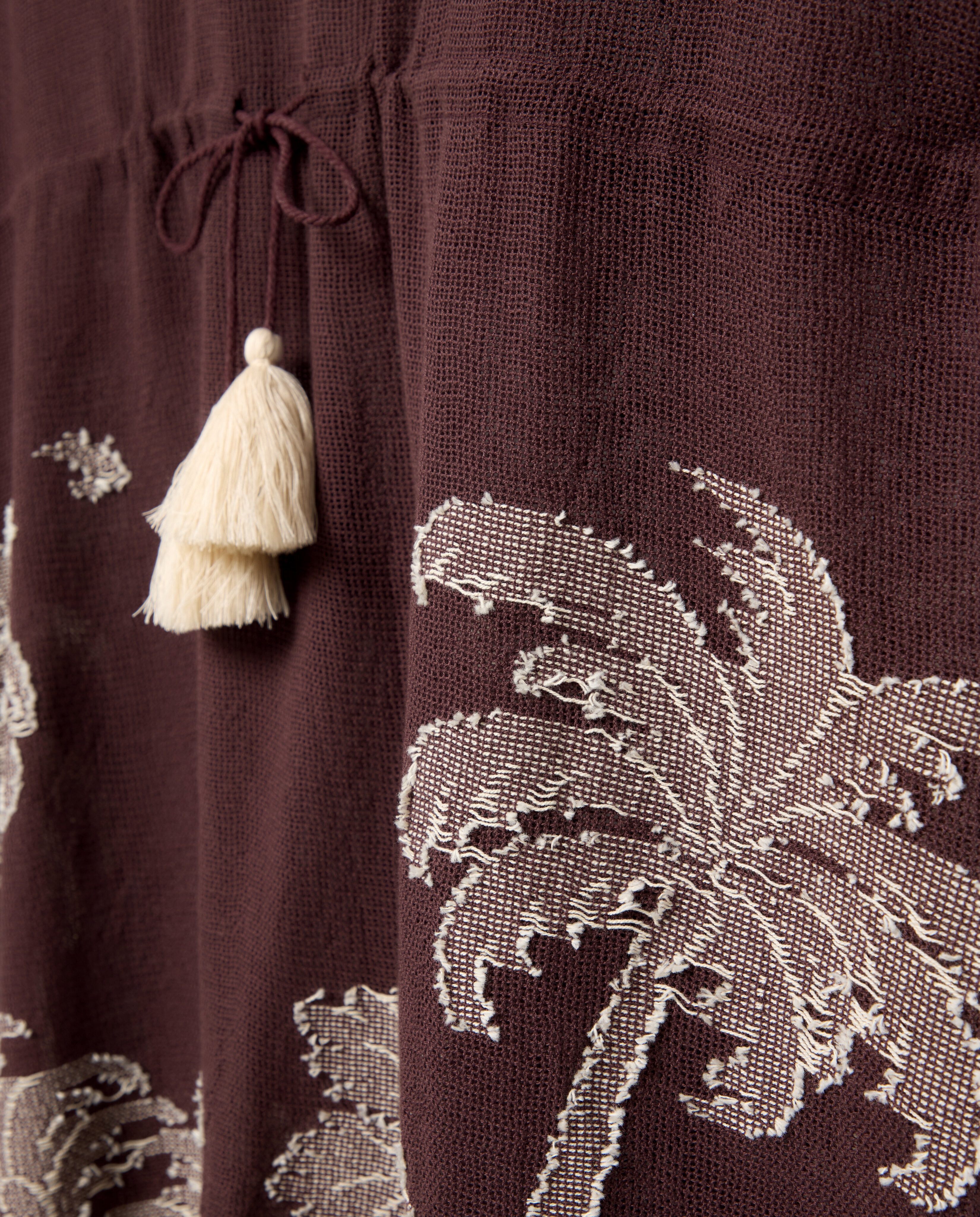Kaftan Bordado com Palmeiras Castanho-5