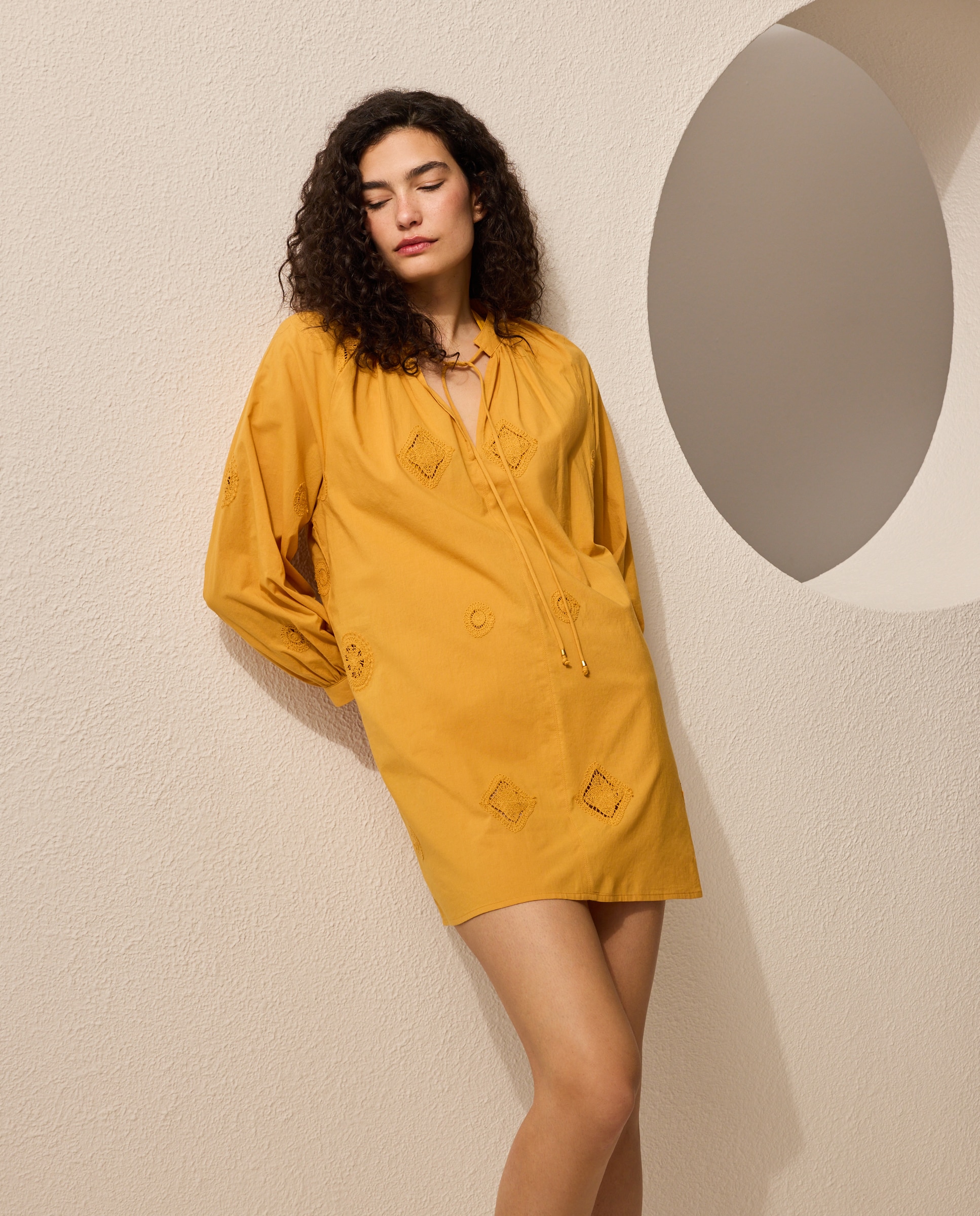 Kaftan de mujer con bordados - Énfasis - Verde Pato 300 Amarillo-1