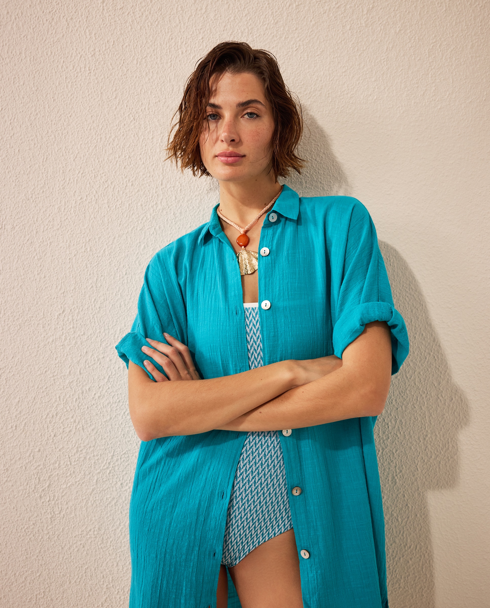 Imagem 0 de Vestido Comprido com Botões e Colarinho de Polo