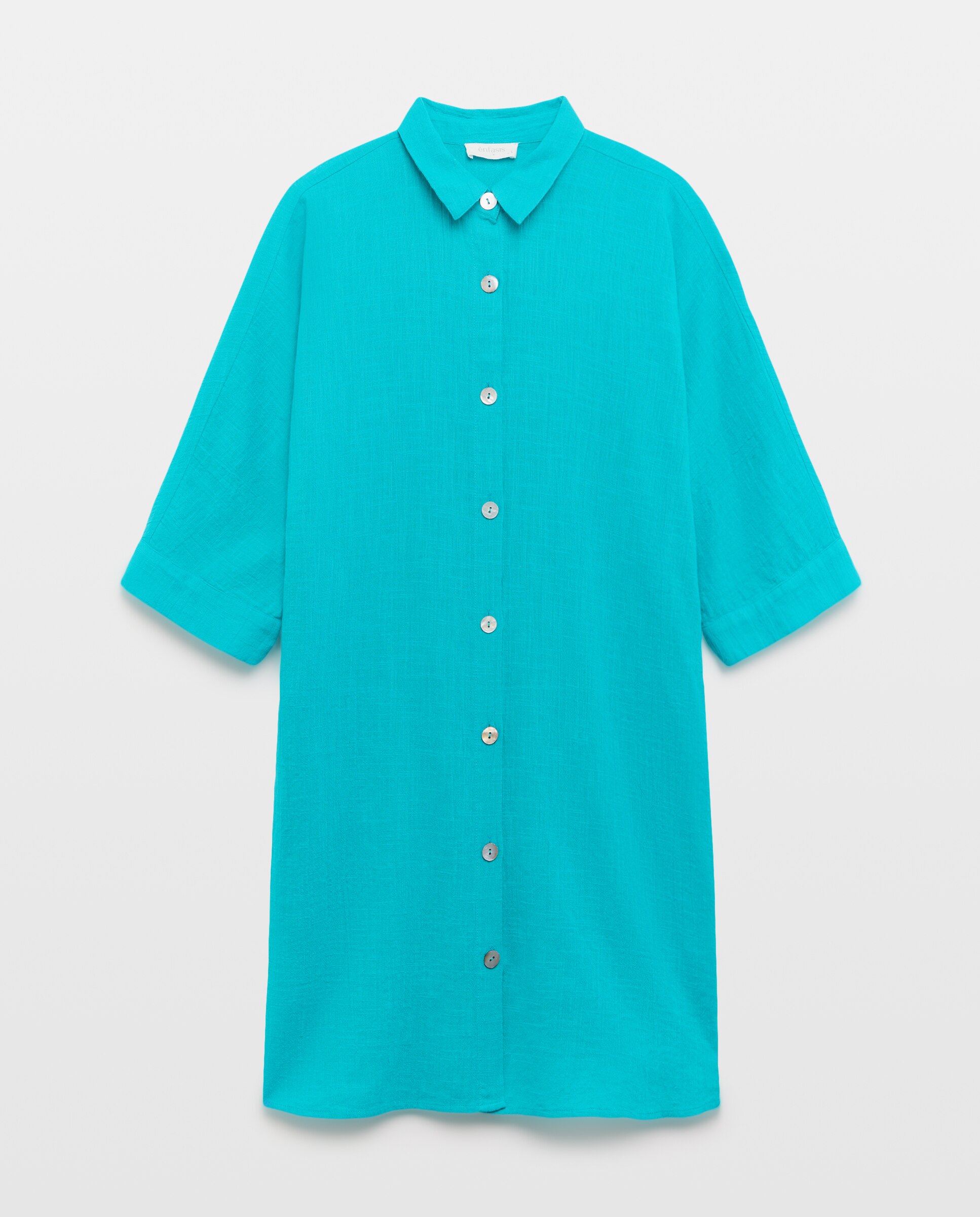 Vestido Comprido com Botões e Colarinho de Polo 450 Turquesa-4