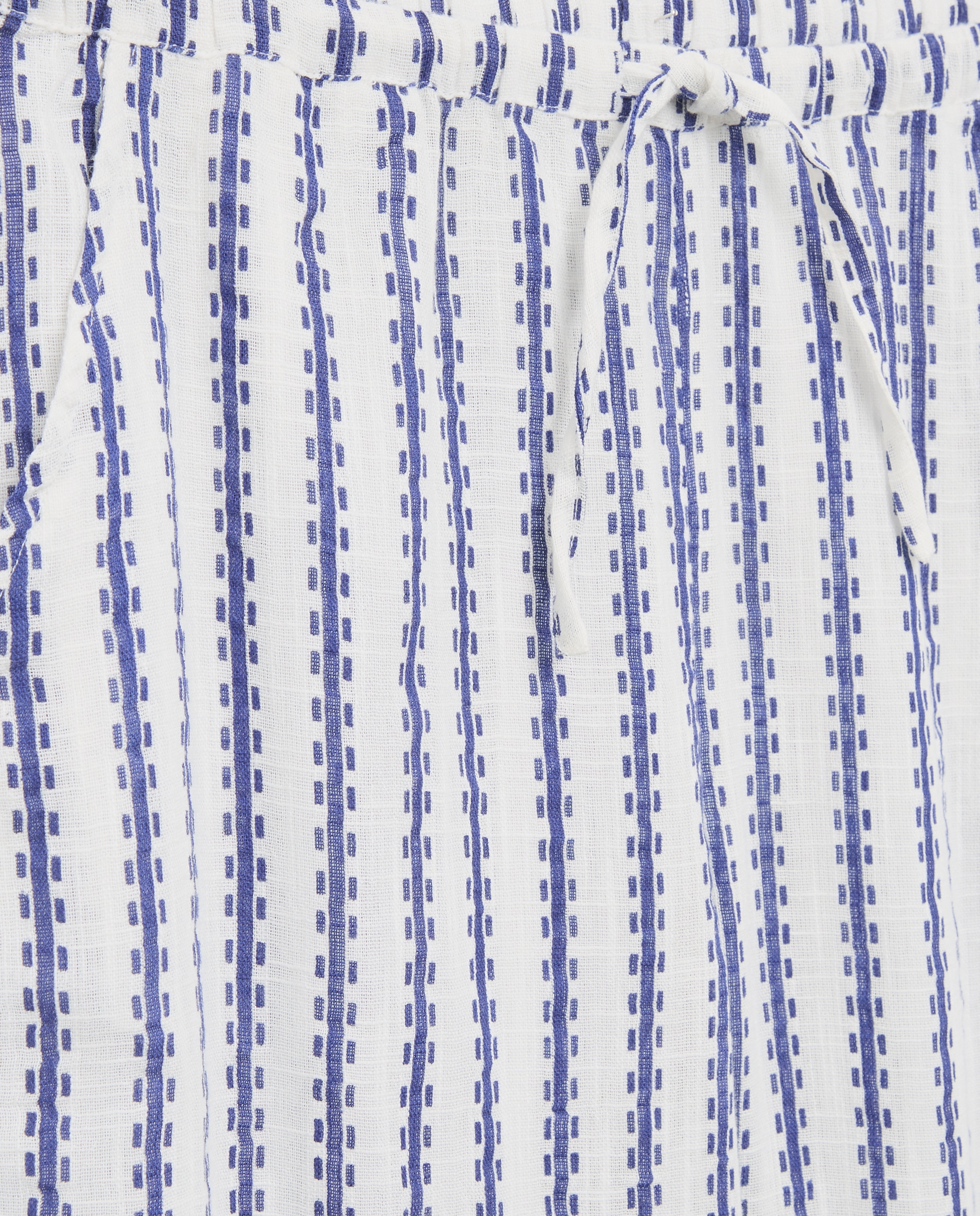 Calças com Estampado às Riscas e Detalhes Bordados Branco-5