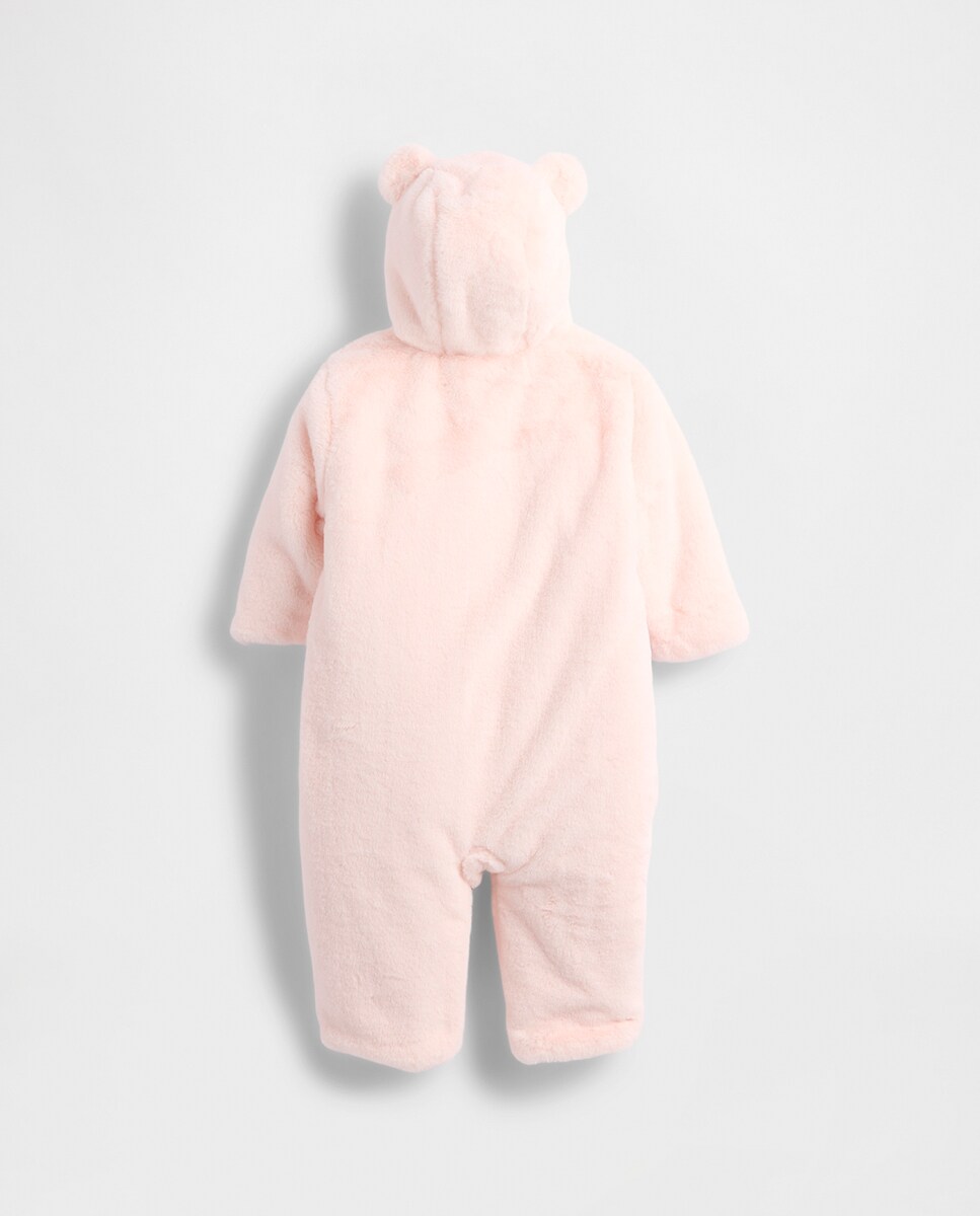 Babygrow de Bebé em Polipele com Capuz de Urso Rosa-2