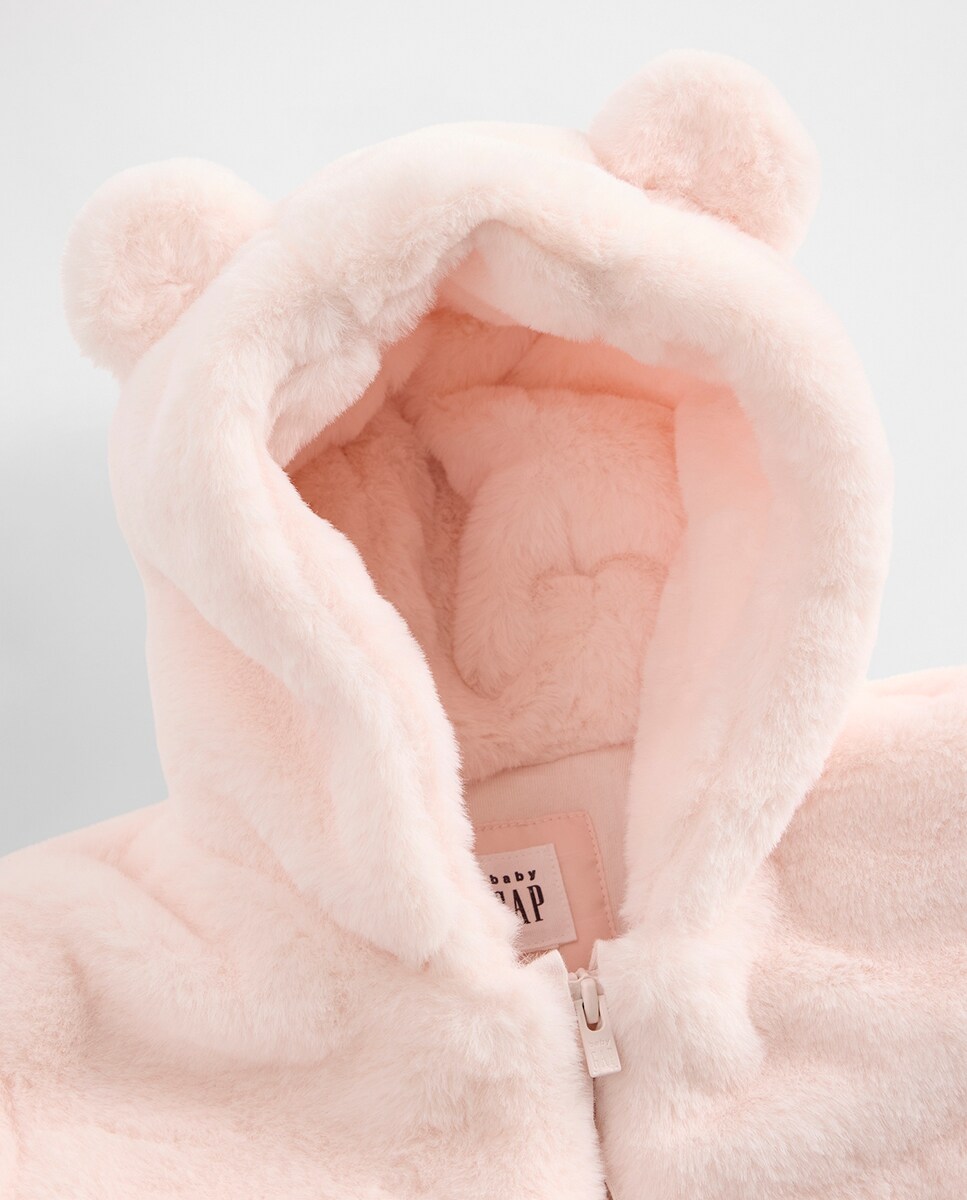 Babygrow de Bebé em Polipele com Capuz de Urso Rosa-3