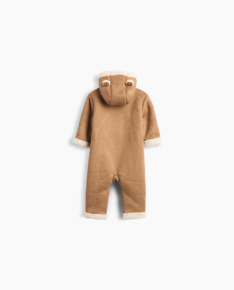 Macacão de Bebé com Capuz e Forro Tipo Pelo de Borrego Camel-2