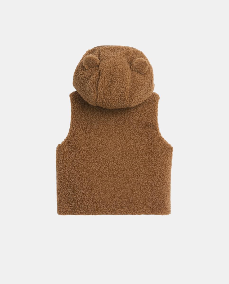 Colete Exterior de Bebé com Capuz e Bordado Castanho-2