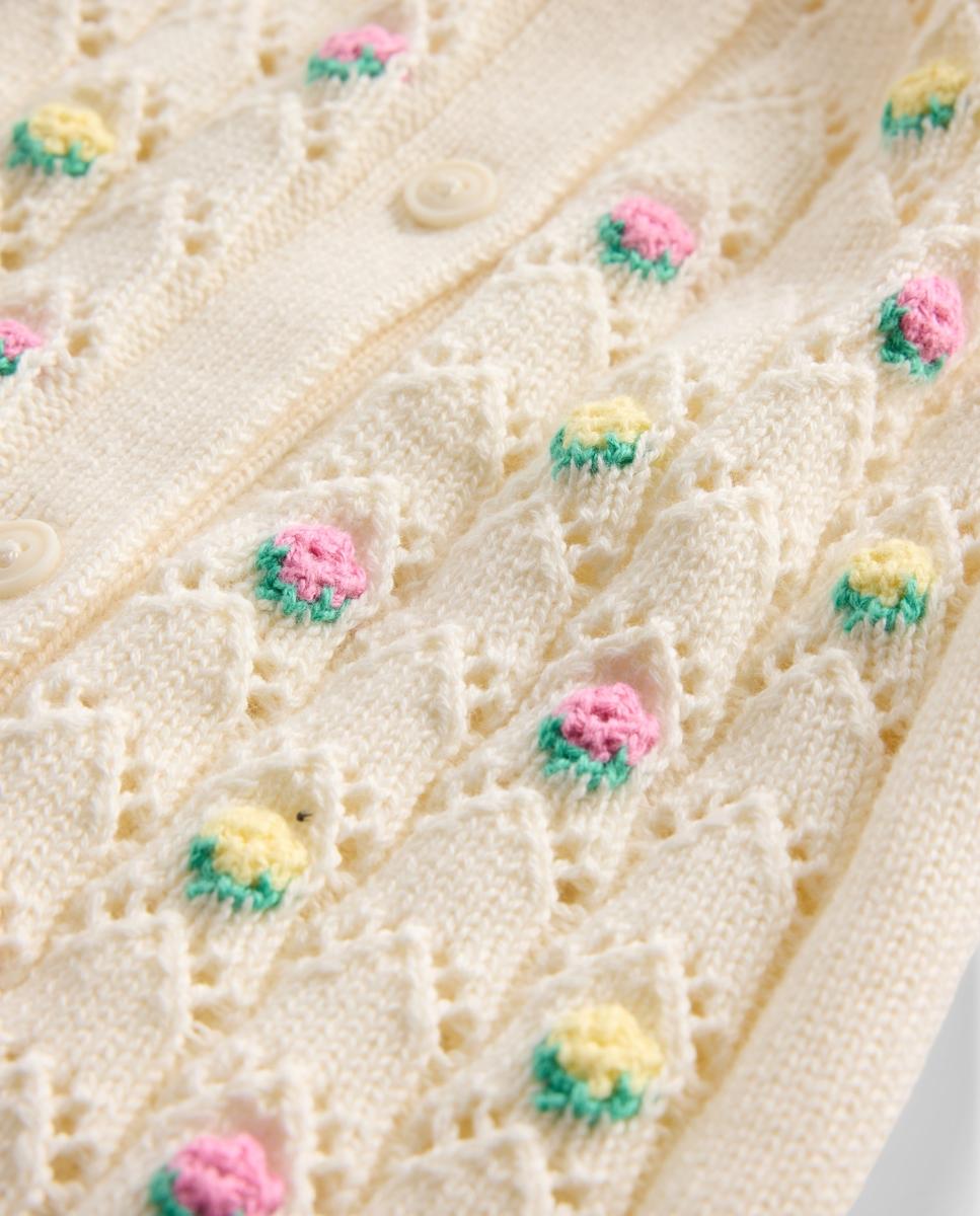 Cardigan de Malha de Algodão de Bebé com Bordado de Fantasia Gap Branco-3